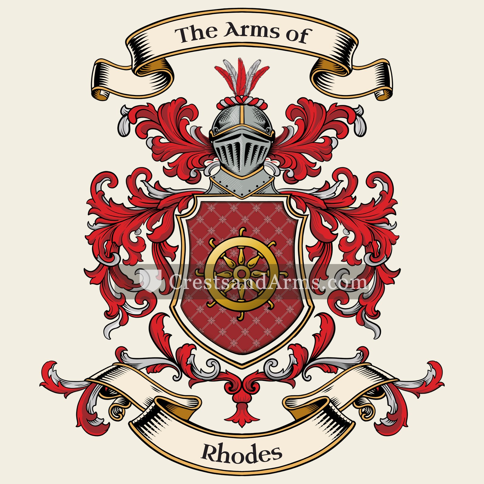 The Rhodes coat of arms, drawn from the recorded blazon