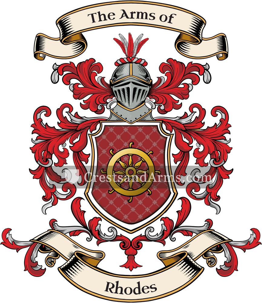 The Rhodes coat of arms, drawn from the recorded blazon