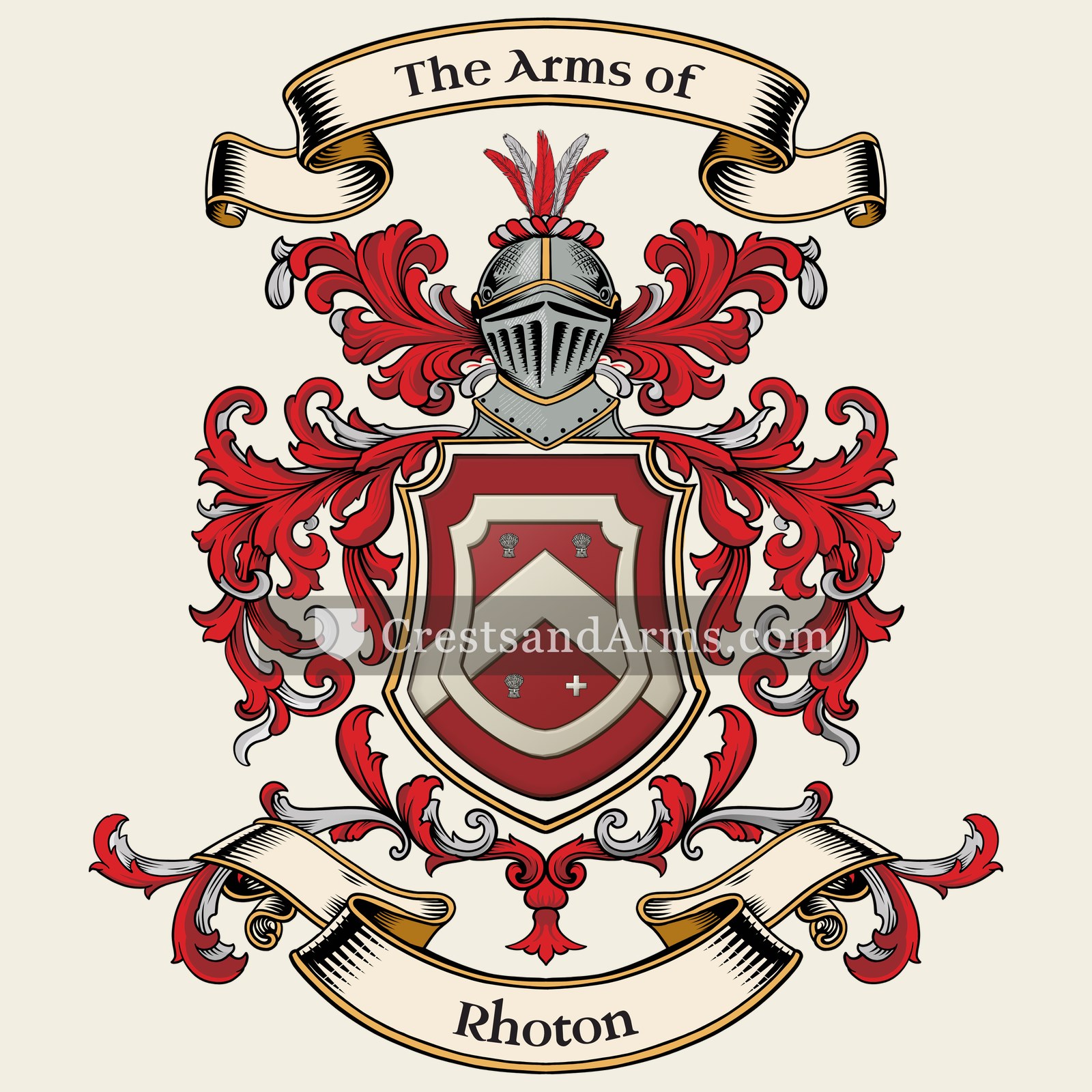The Rhoton coat of arms, drawn from the recorded blazon