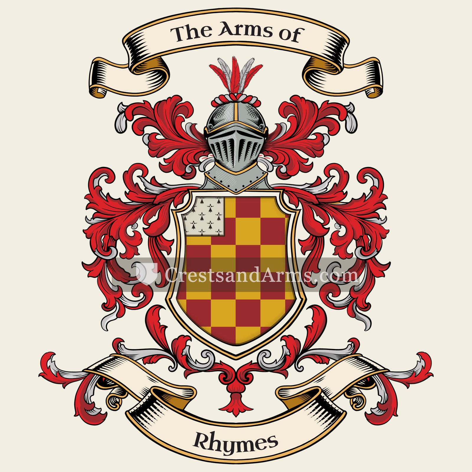 The Rhymes coat of arms, drawn from the recorded blazon