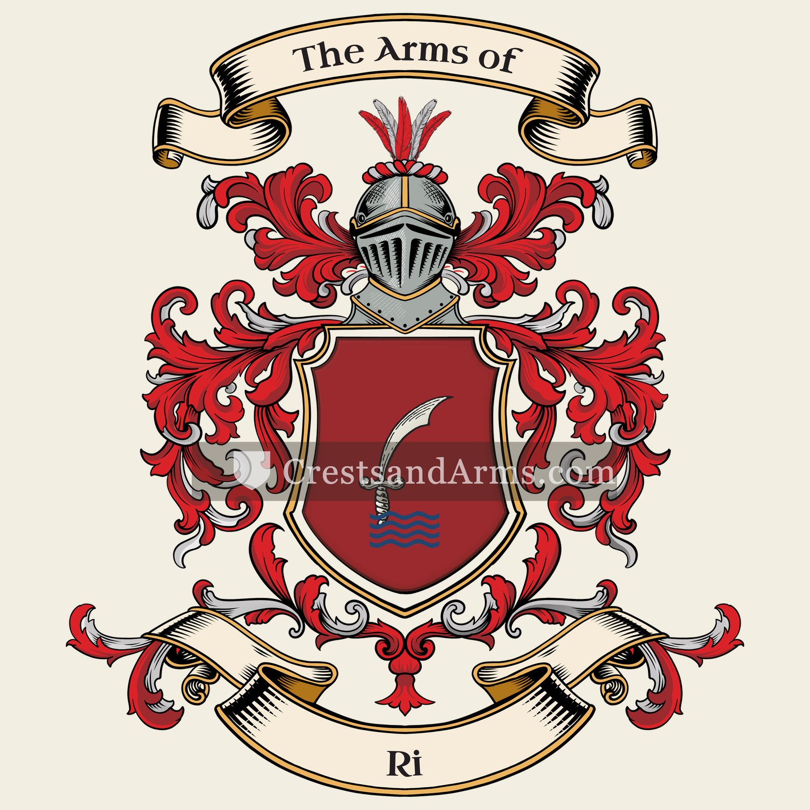 The Ri coat of arms, drawn from the recorded blazon
