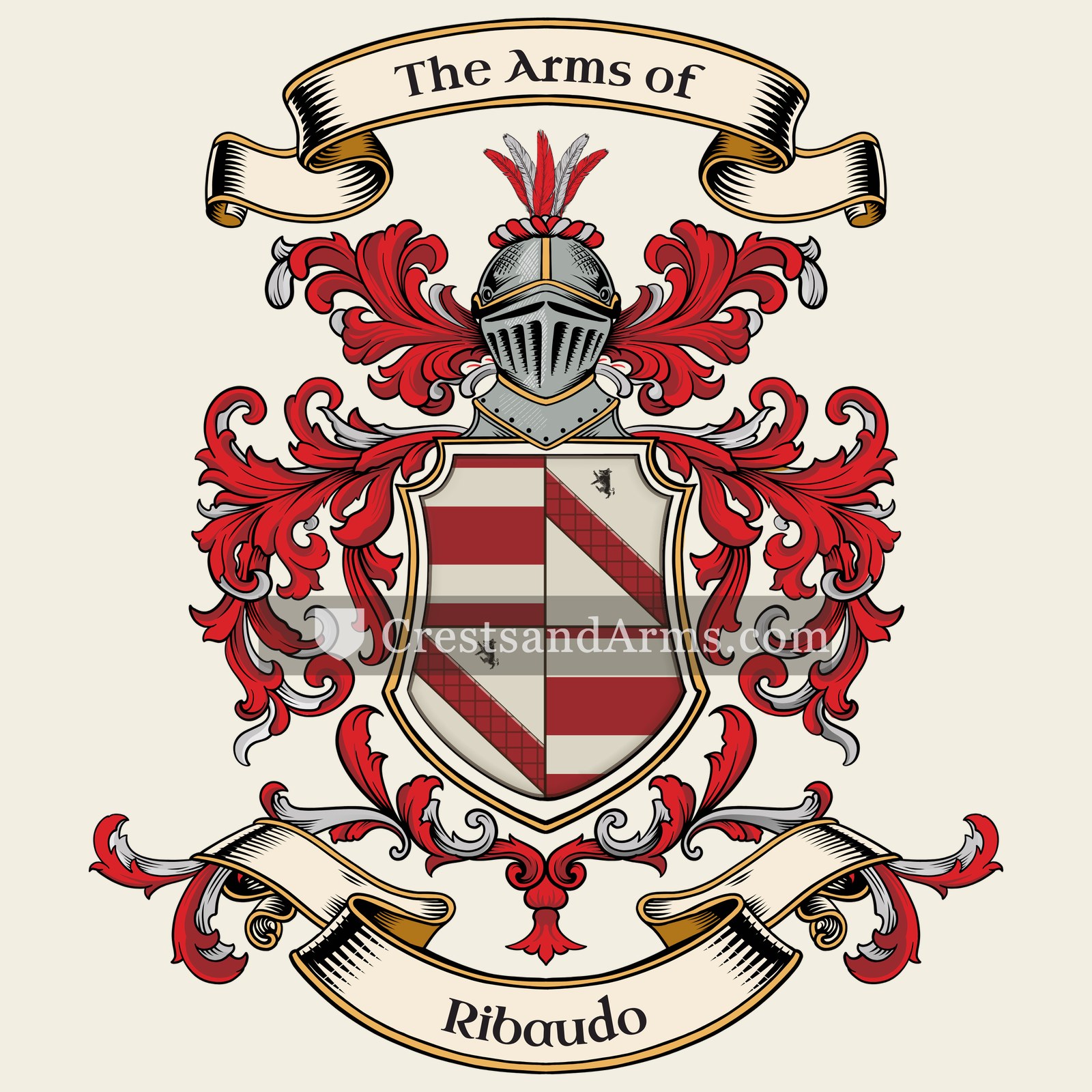 The Ribaudo coat of arms, drawn from the recorded blazon