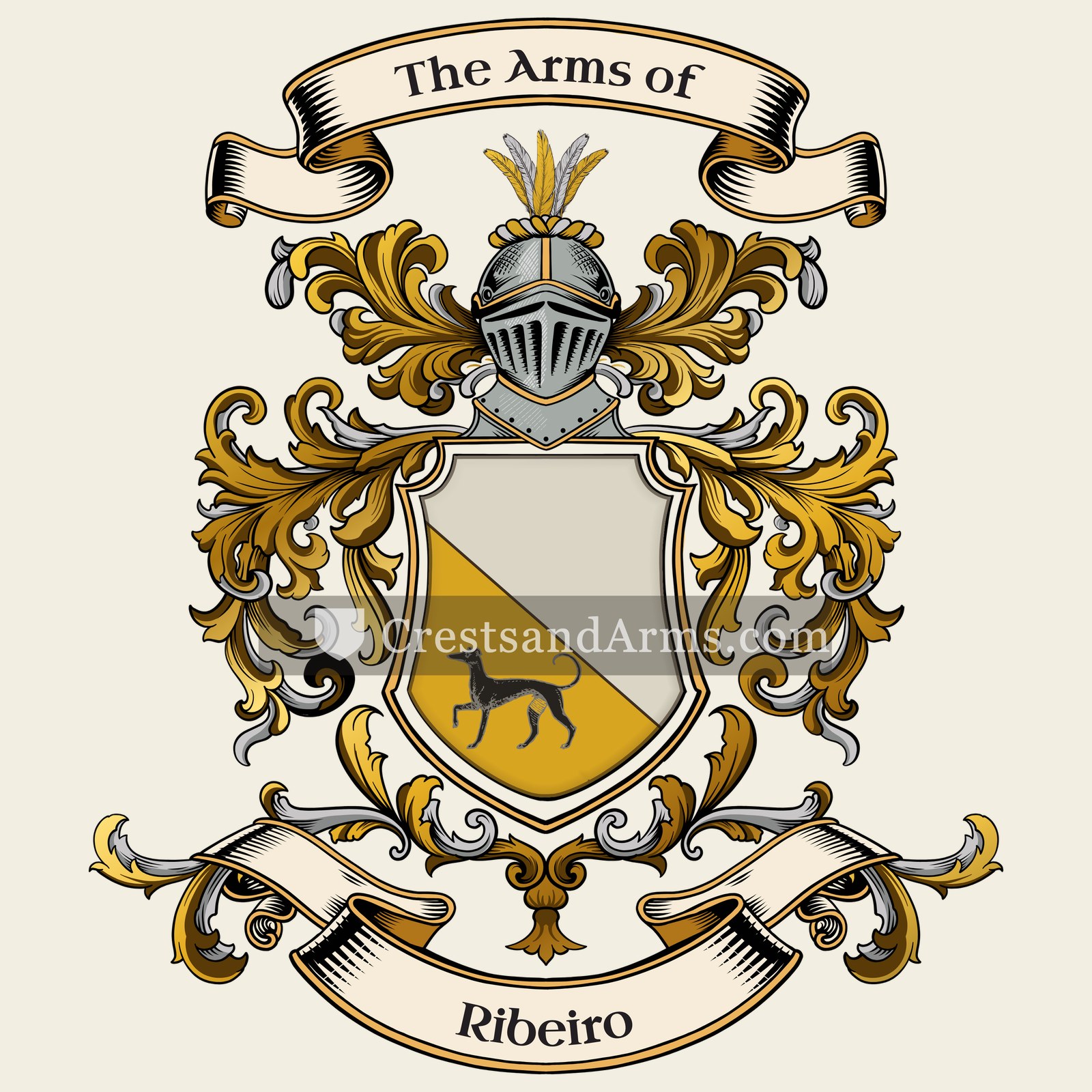 The Ribeiro coat of arms, drawn from the recorded blazon