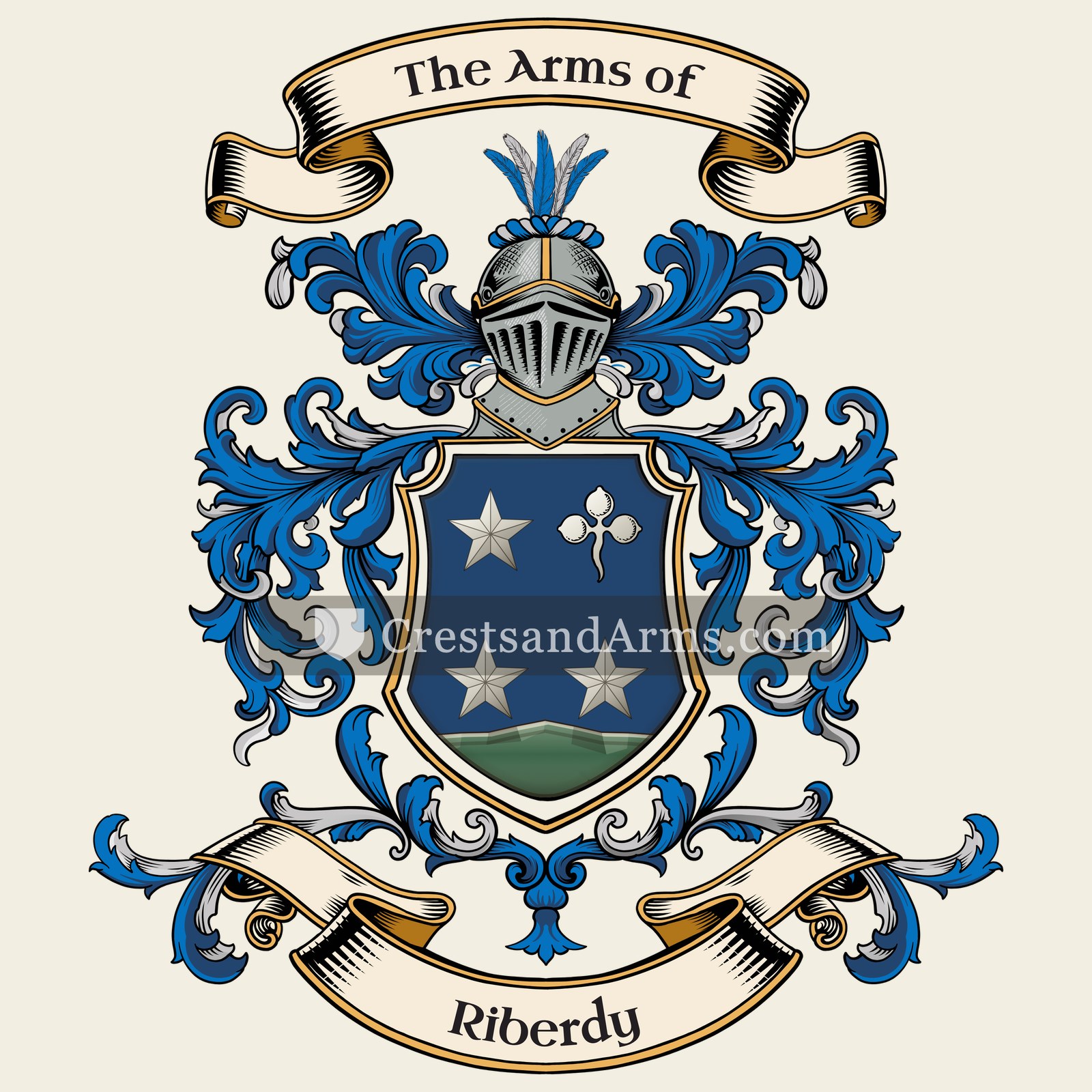 The Riberdy coat of arms, drawn from the recorded blazon