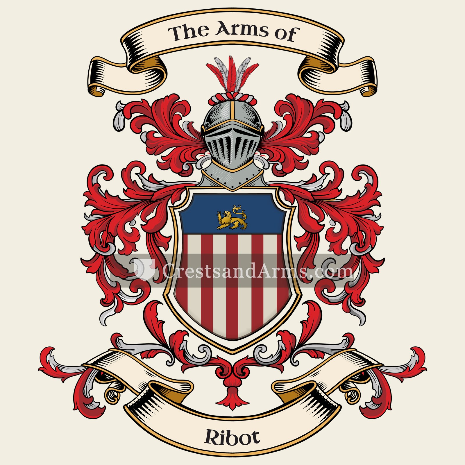 The Ribot coat of arms, drawn from the recorded blazon