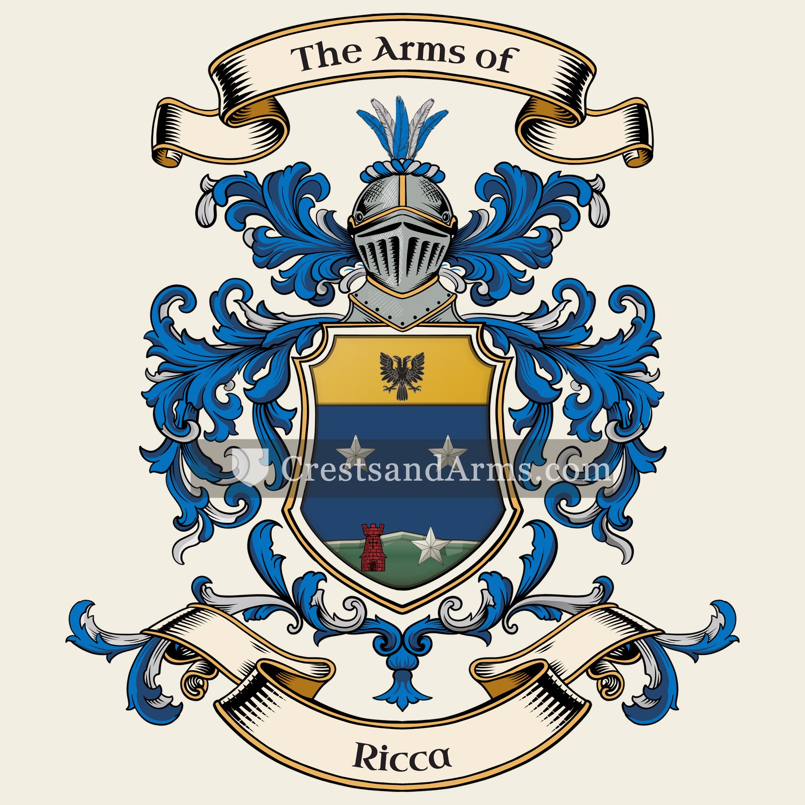 The Ricca coat of arms, drawn from the recorded blazon