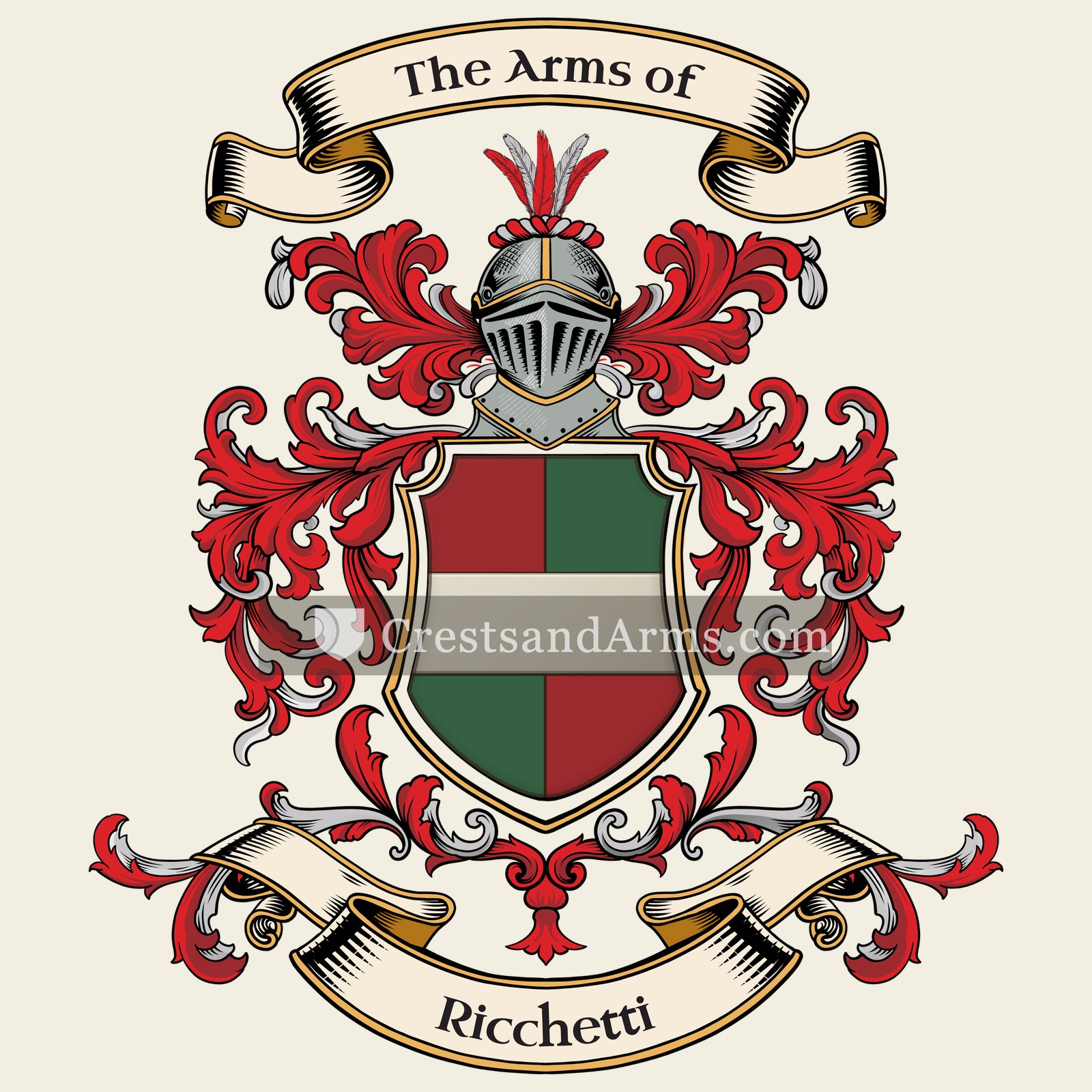 The Ricchetti coat of arms, drawn from the recorded blazon