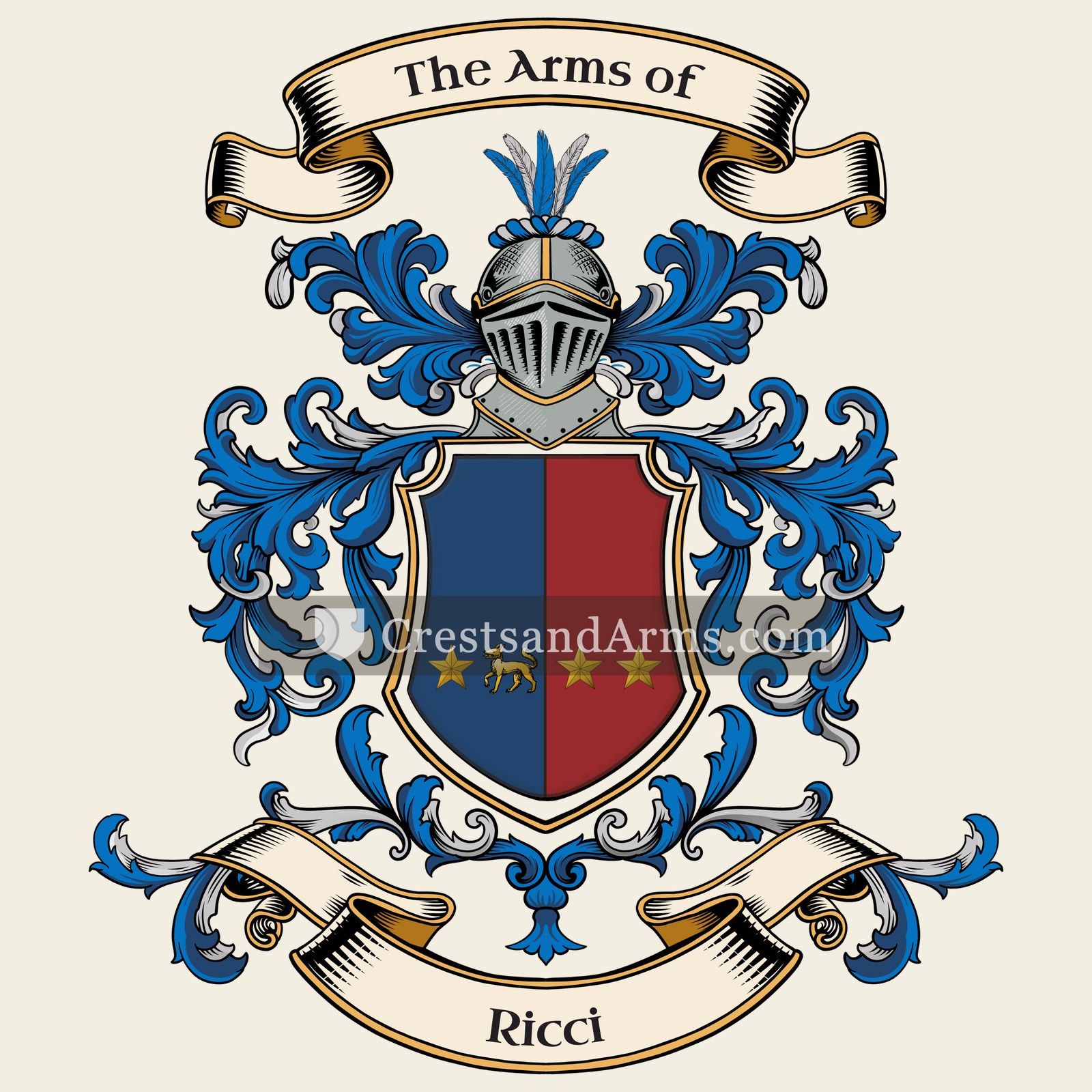 The Ricci coat of arms, drawn from the recorded blazon