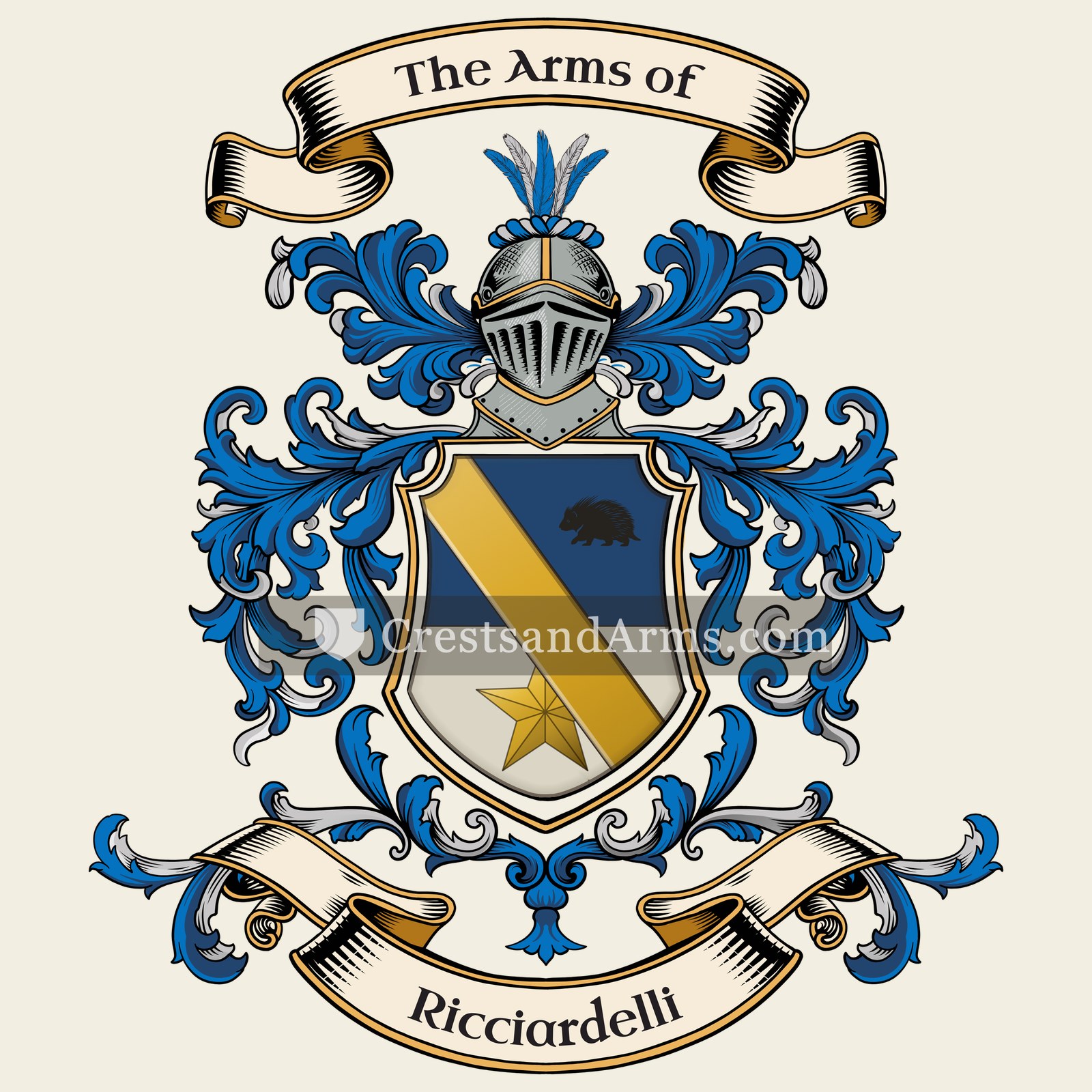 The Ricciardelli coat of arms, drawn from the recorded blazon