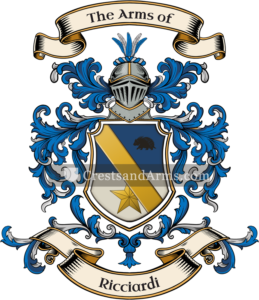 The Ricciardi coat of arms, drawn from the recorded blazon