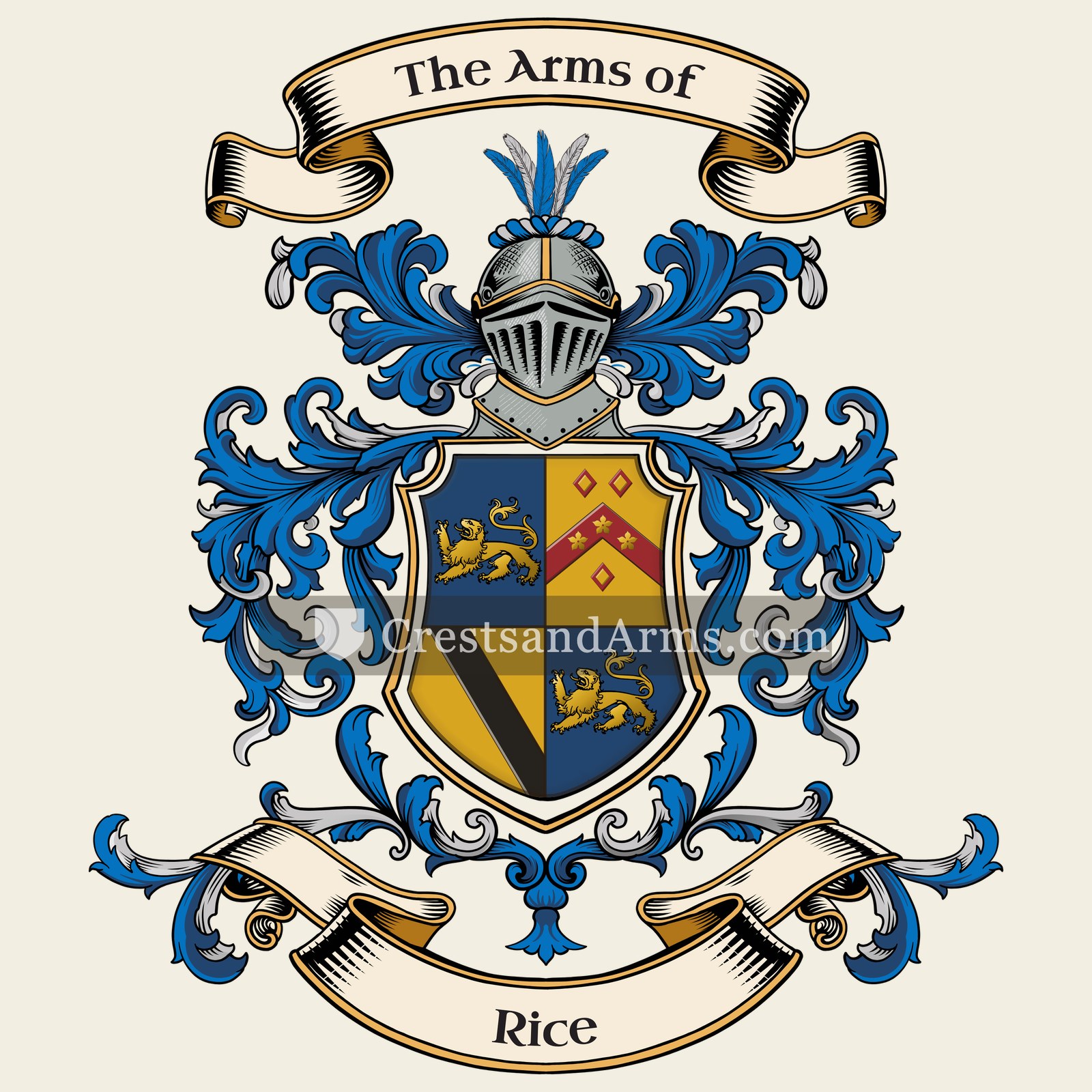 The Rice coat of arms, drawn from the recorded blazon