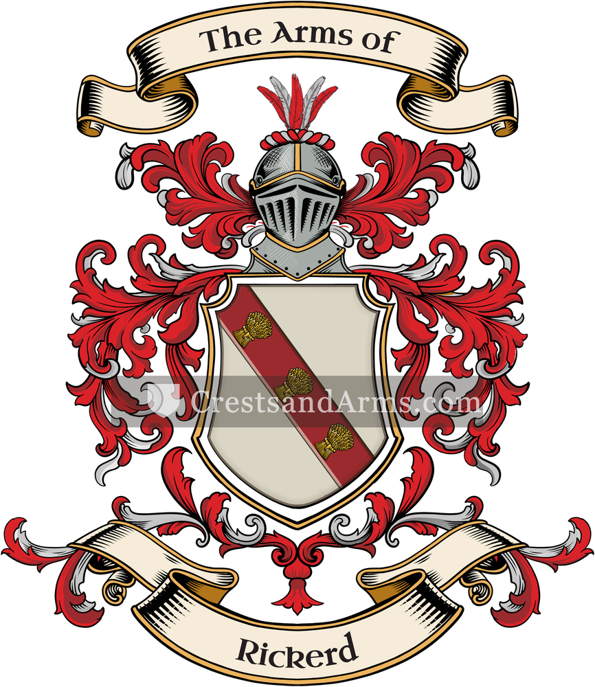 The Rickerd coat of arms, drawn from the recorded blazon