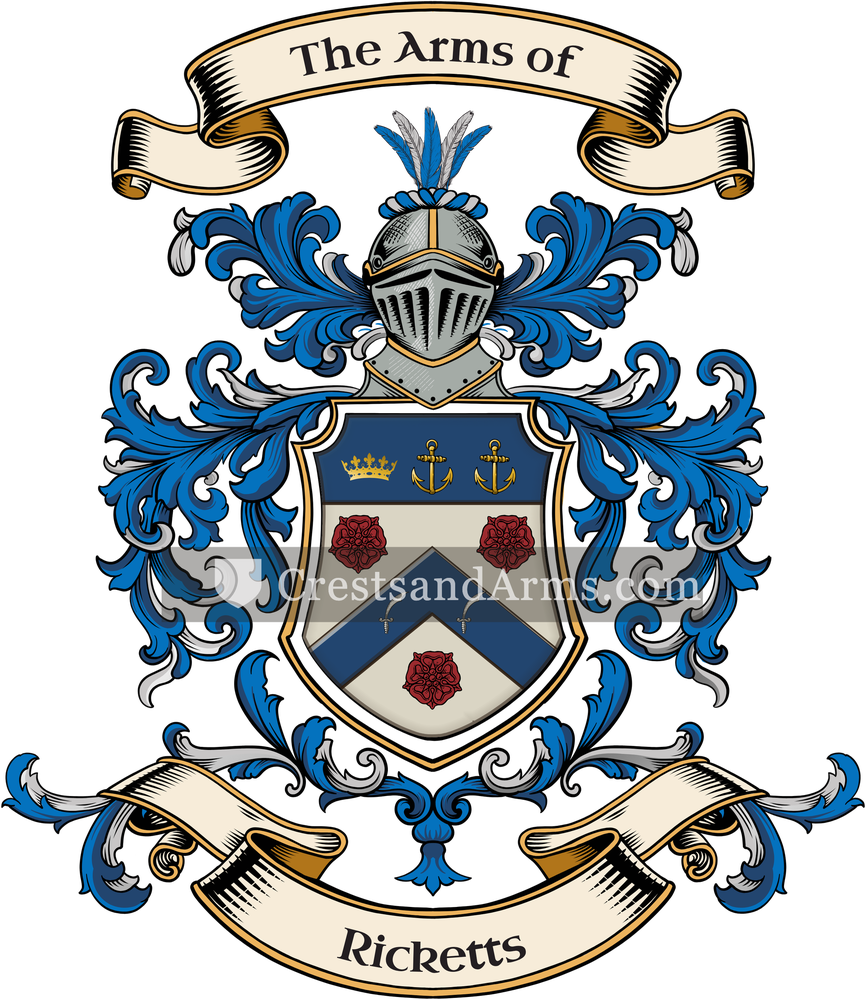 The Ricketts coat of arms, drawn from the recorded blazon