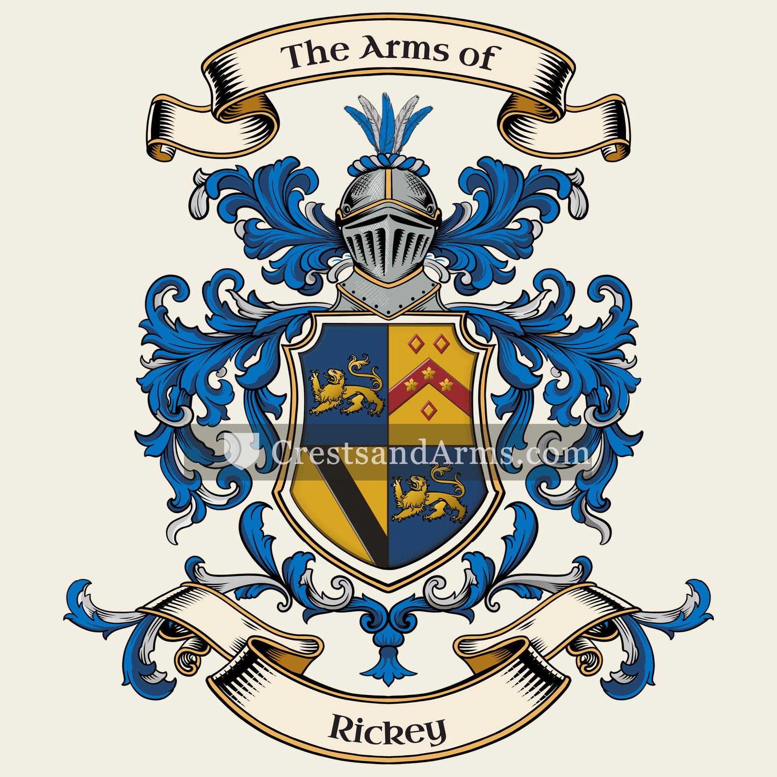 The Rickey coat of arms, drawn from the recorded blazon