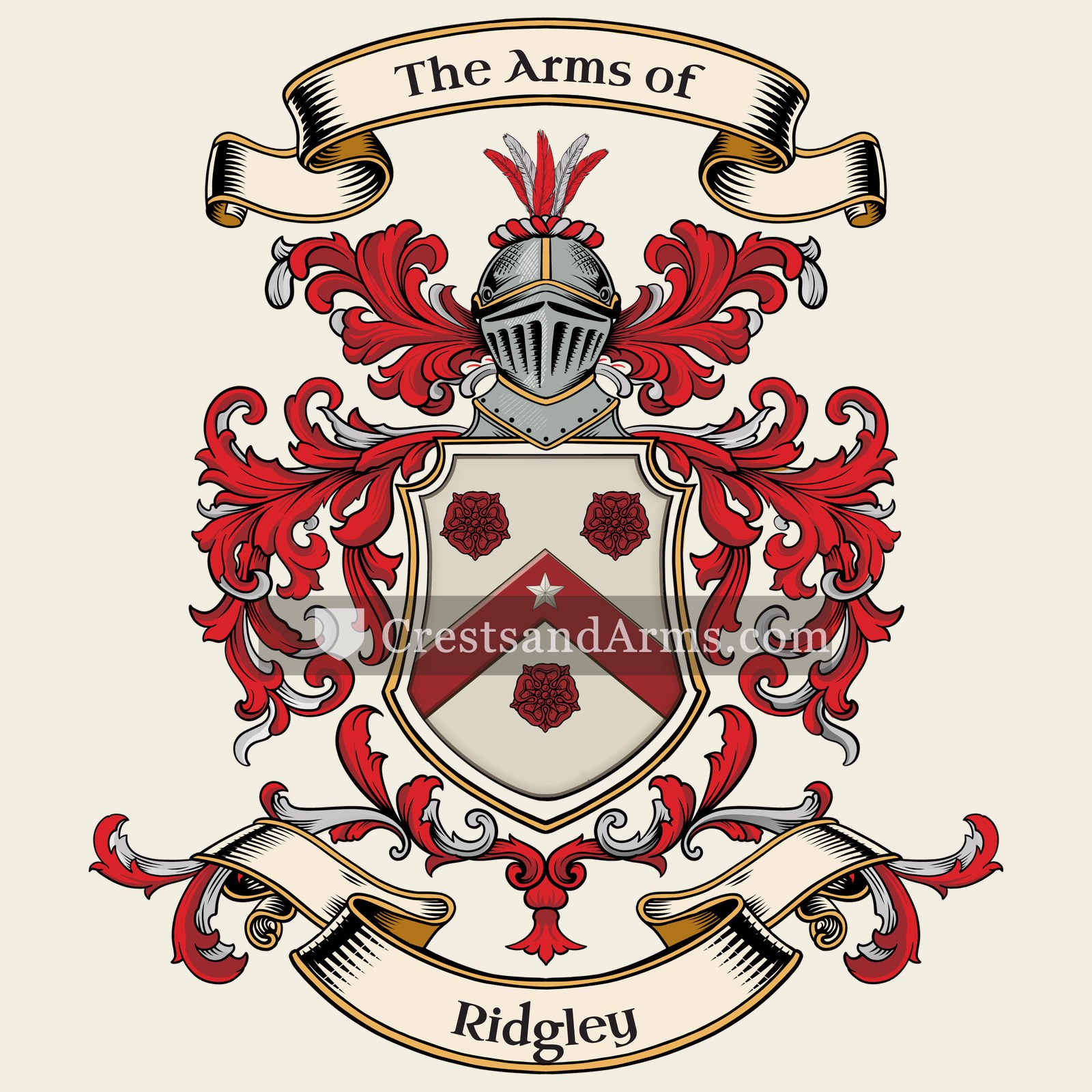 The Ridgley coat of arms, drawn from the recorded blazon