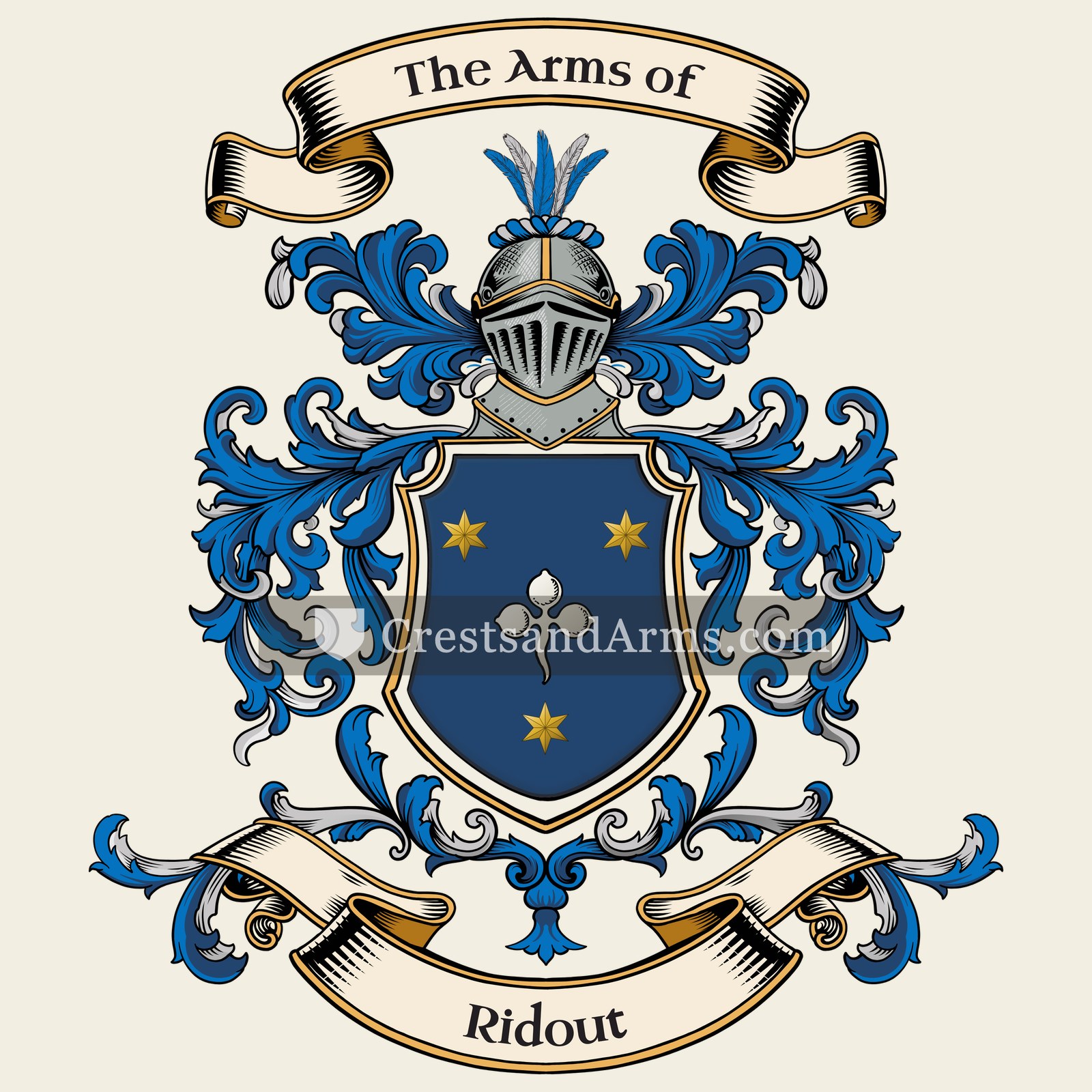 The Ridout coat of arms, drawn from the recorded blazon