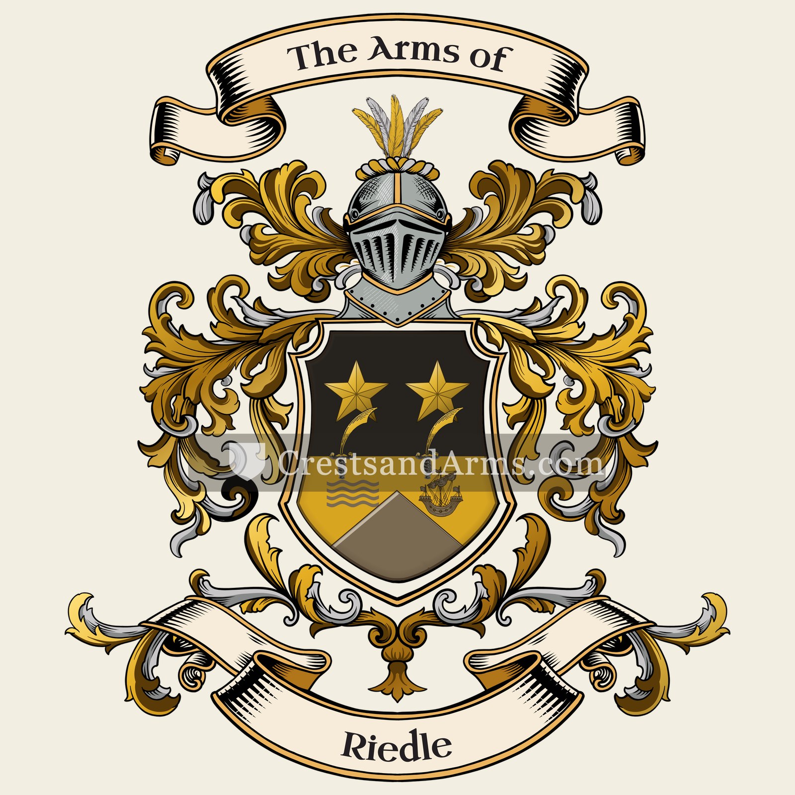 The Riedle coat of arms, drawn from the recorded blazon
