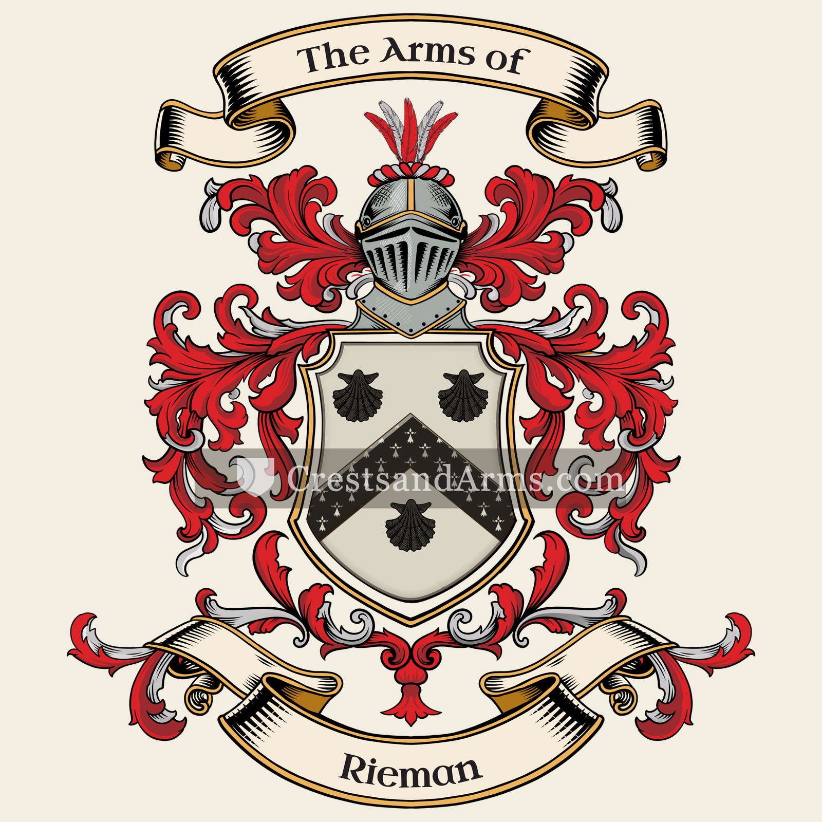 The Rieman coat of arms, drawn from the recorded blazon