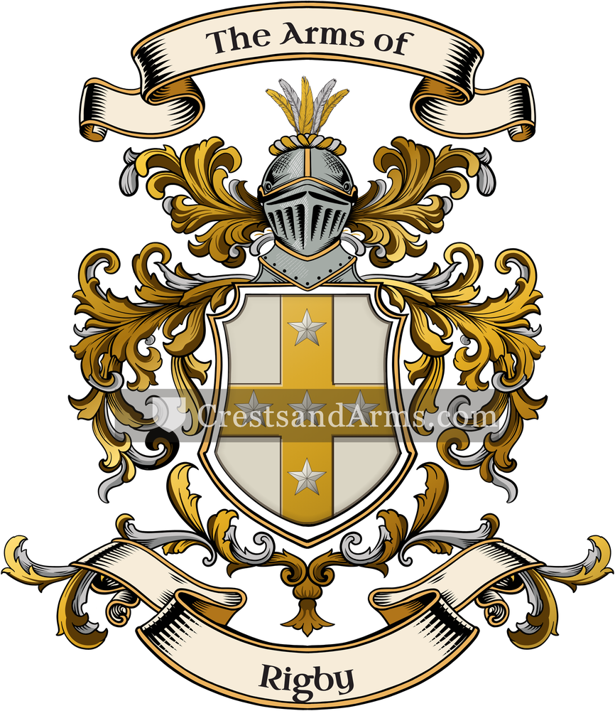 The Rigby coat of arms, drawn from the recorded blazon