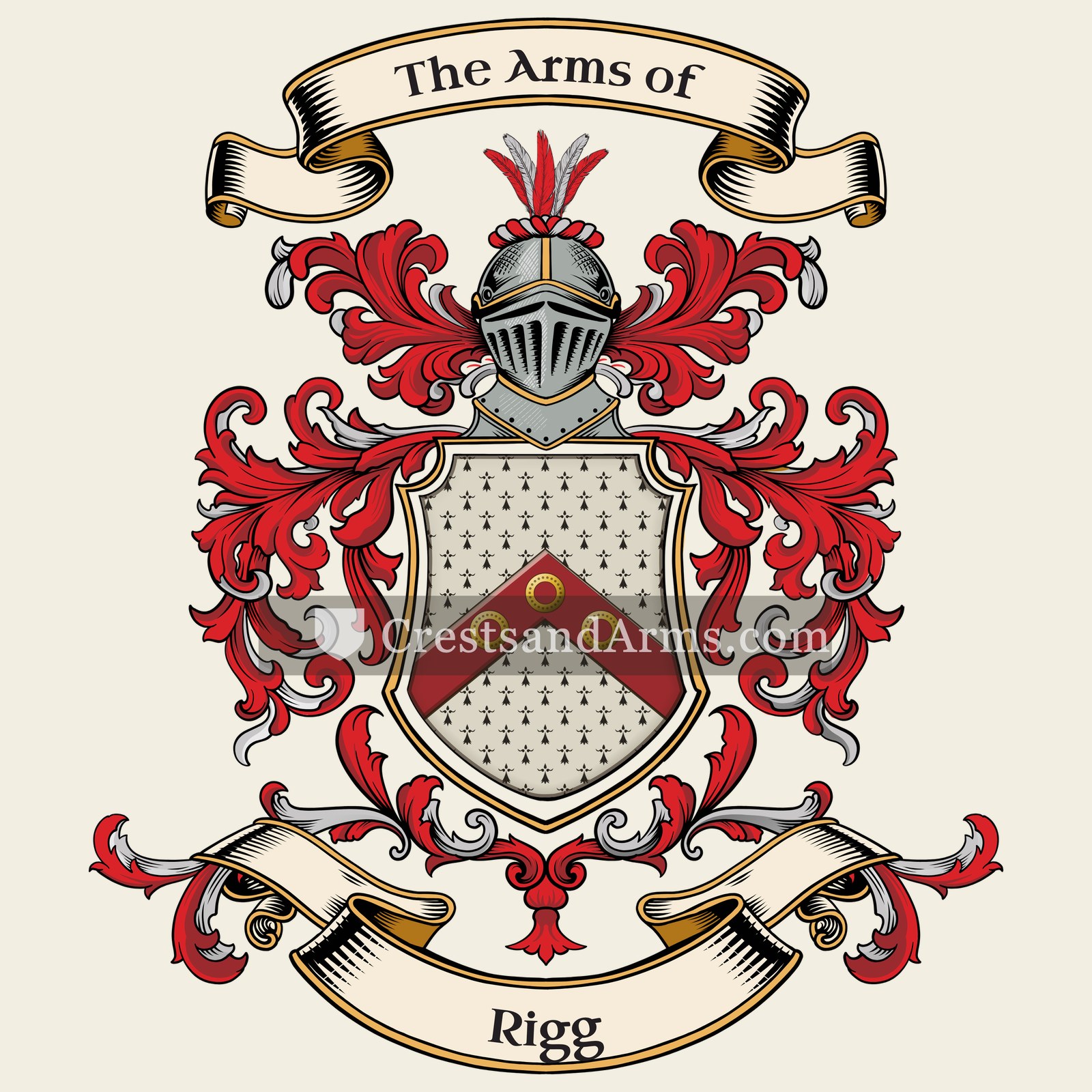The Rigg coat of arms, drawn from the recorded blazon