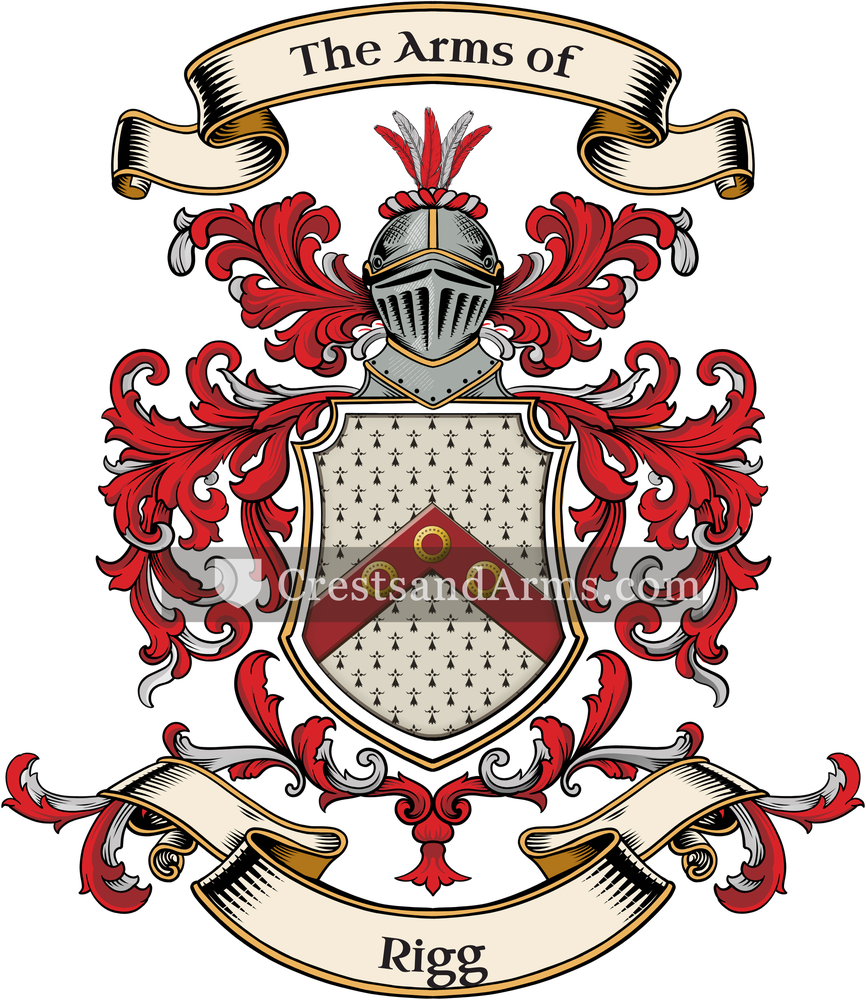 The Rigg coat of arms, drawn from the recorded blazon