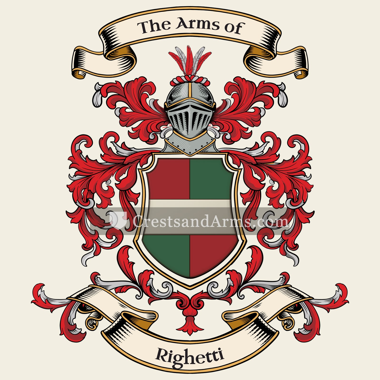 The Righetti coat of arms, drawn from the recorded blazon
