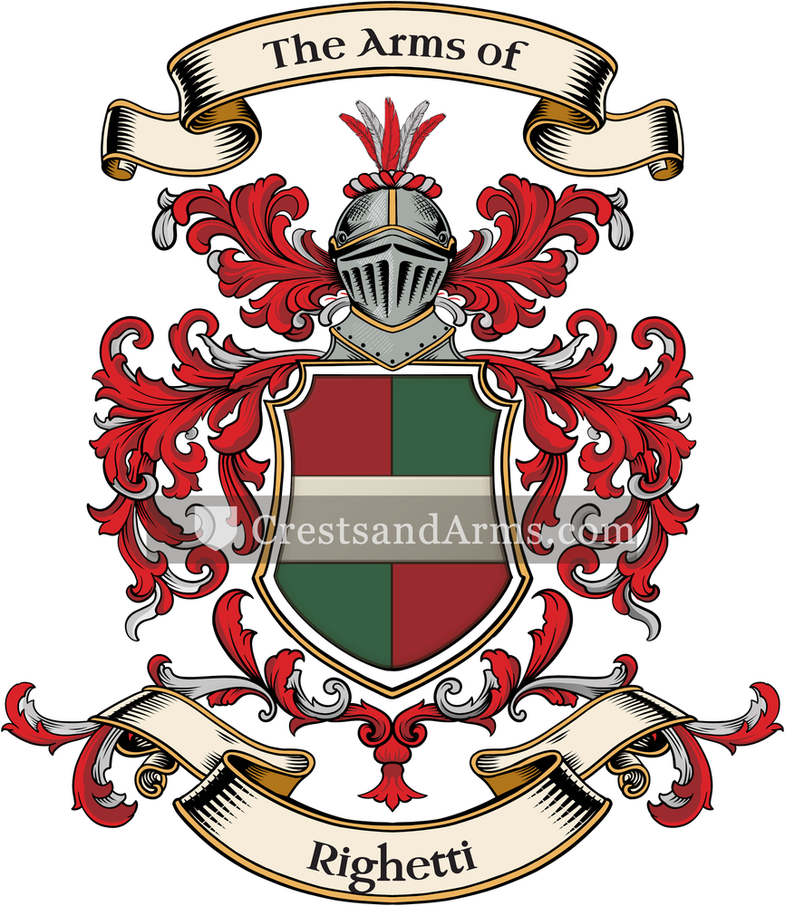 The Righetti coat of arms, drawn from the recorded blazon