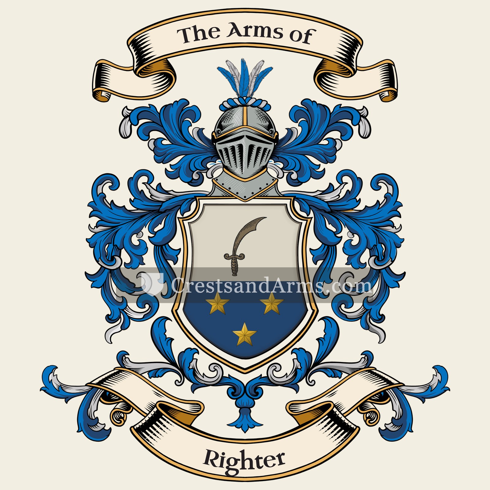 The Righter coat of arms, drawn from the recorded blazon