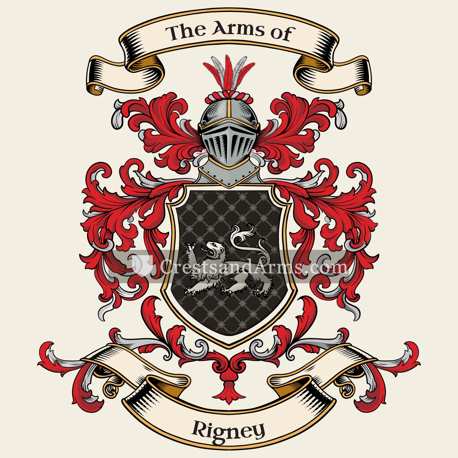 The Rigney coat of arms, drawn from the recorded blazon