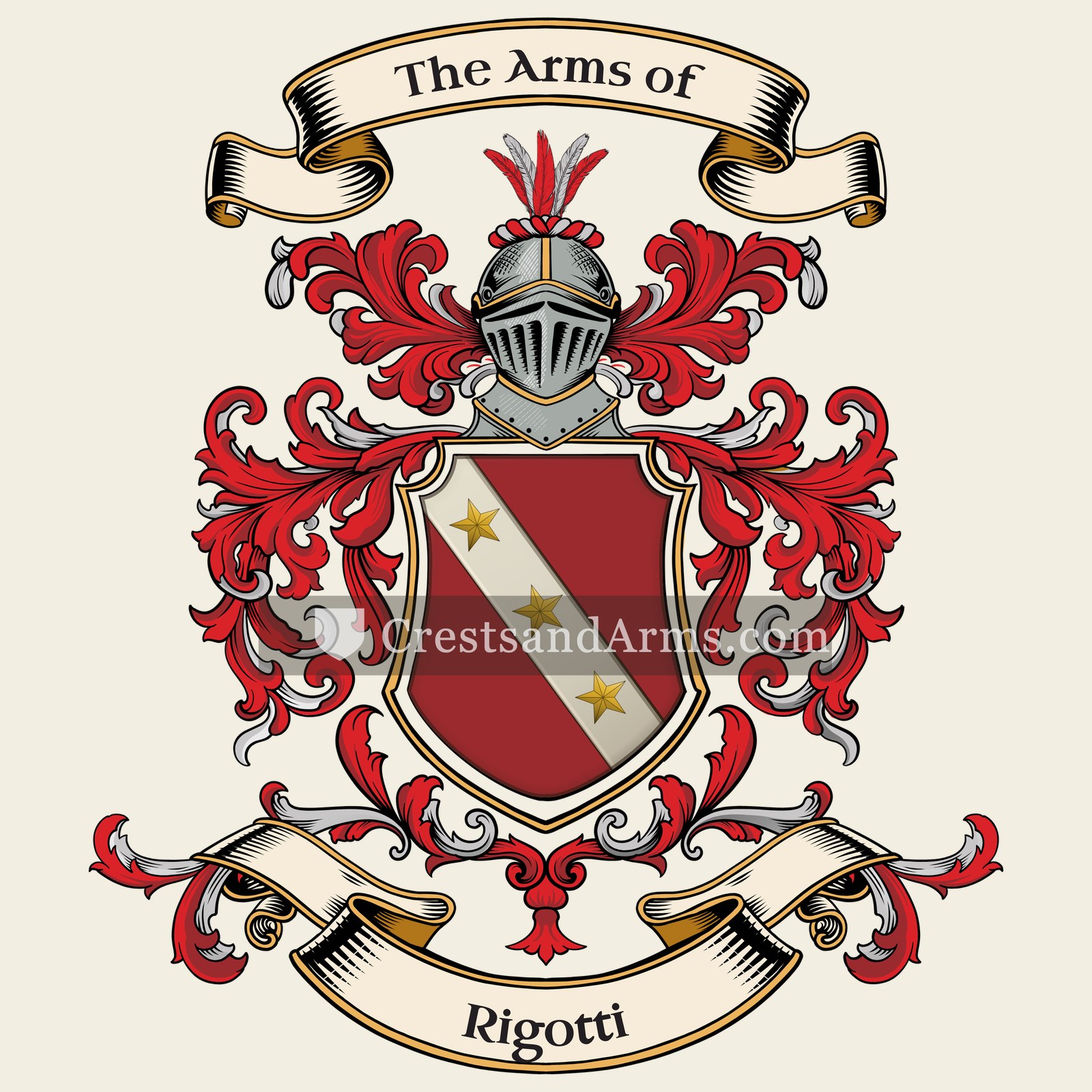 The Rigotti coat of arms, drawn from the recorded blazon