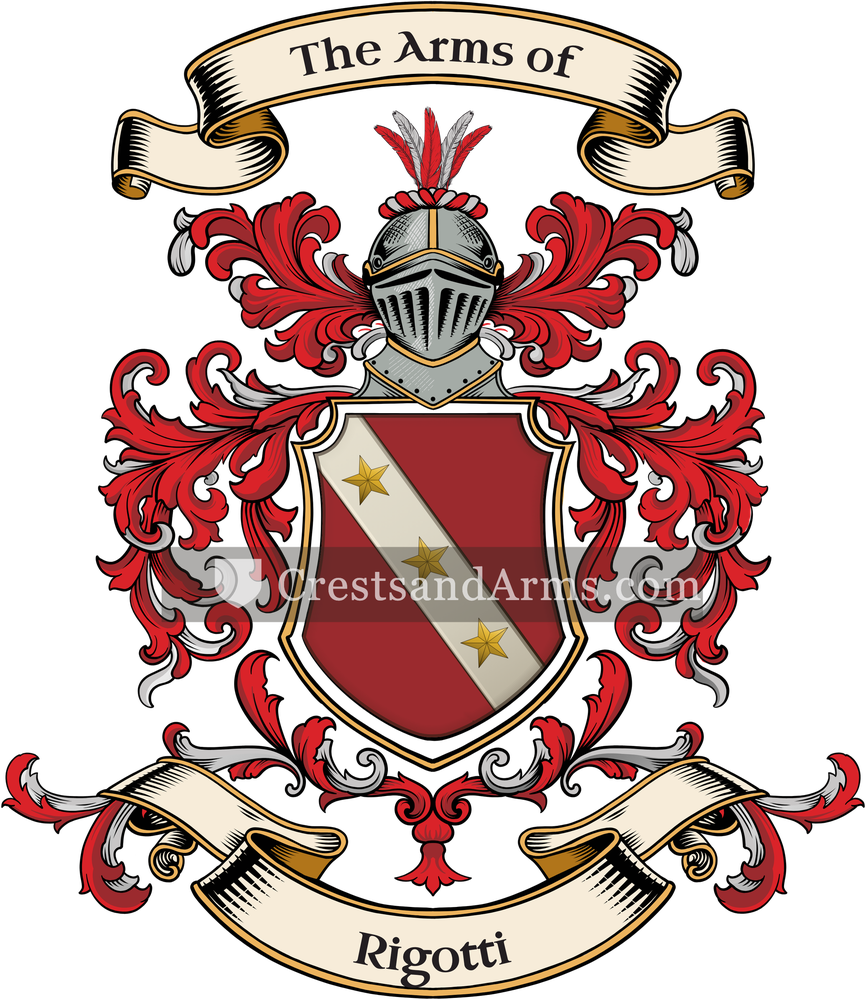 The Rigotti coat of arms, drawn from the recorded blazon