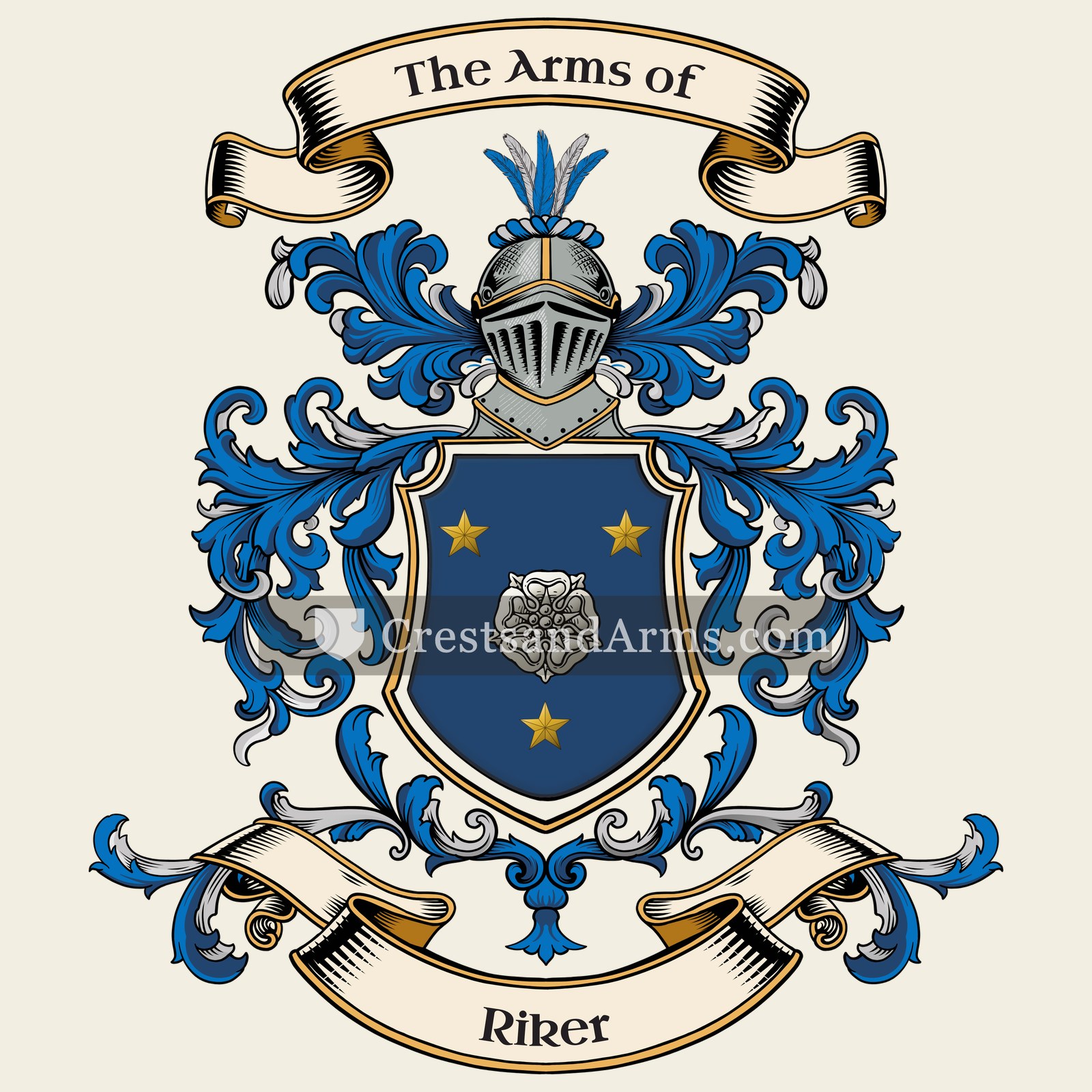 The Riker coat of arms, drawn from the recorded blazon