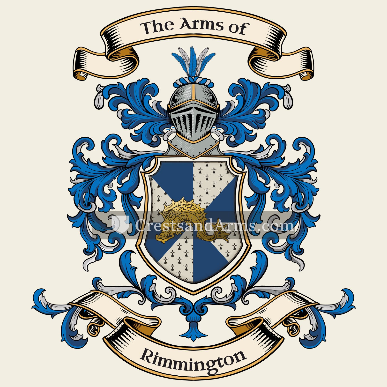The Rimmington coat of arms, drawn from the recorded blazon