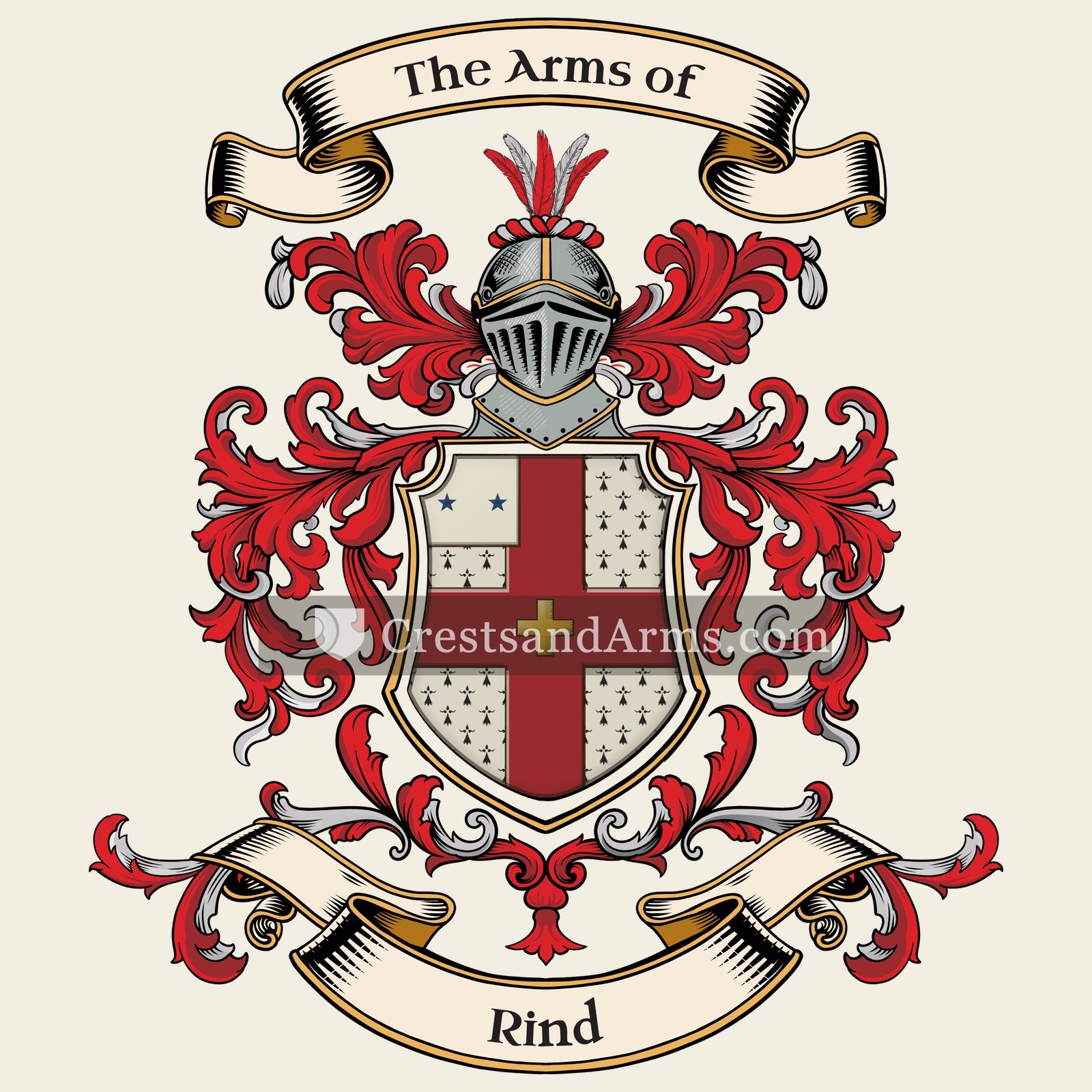 The Rind coat of arms, drawn from the recorded blazon
