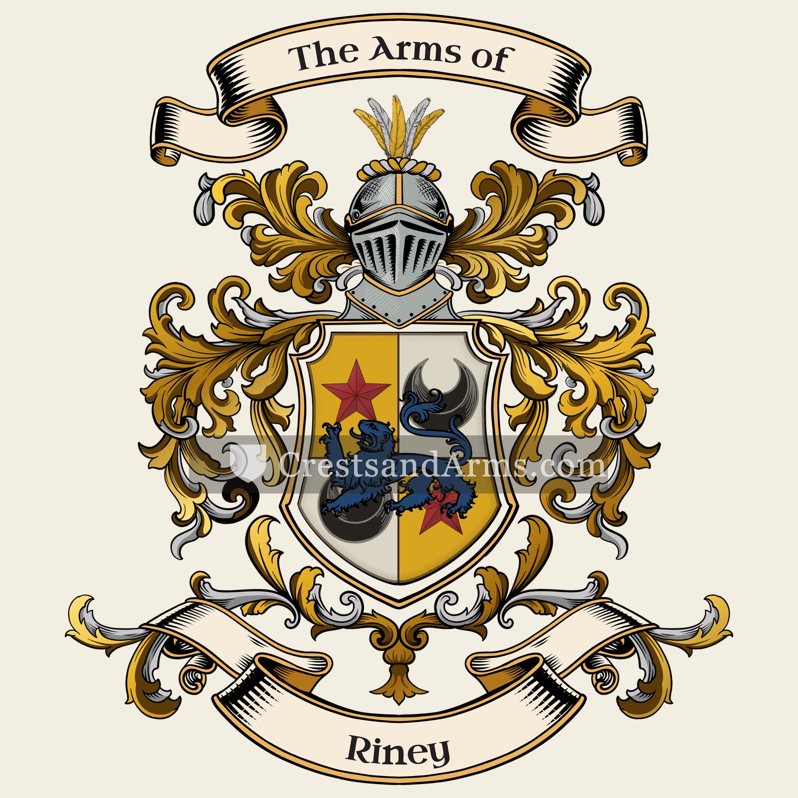 The Riney coat of arms, drawn from the recorded blazon