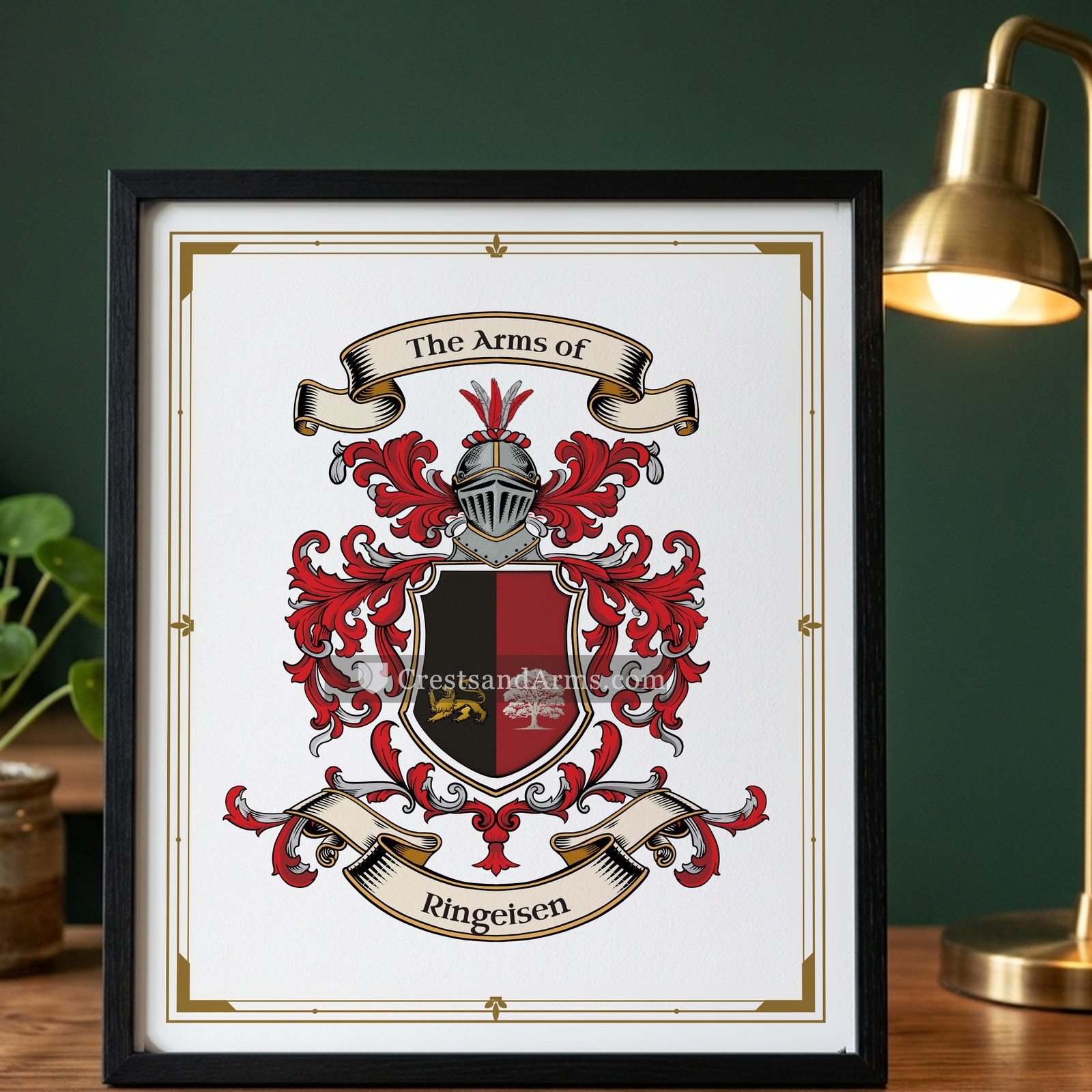 The Ringeisen arms on the framed, black wood