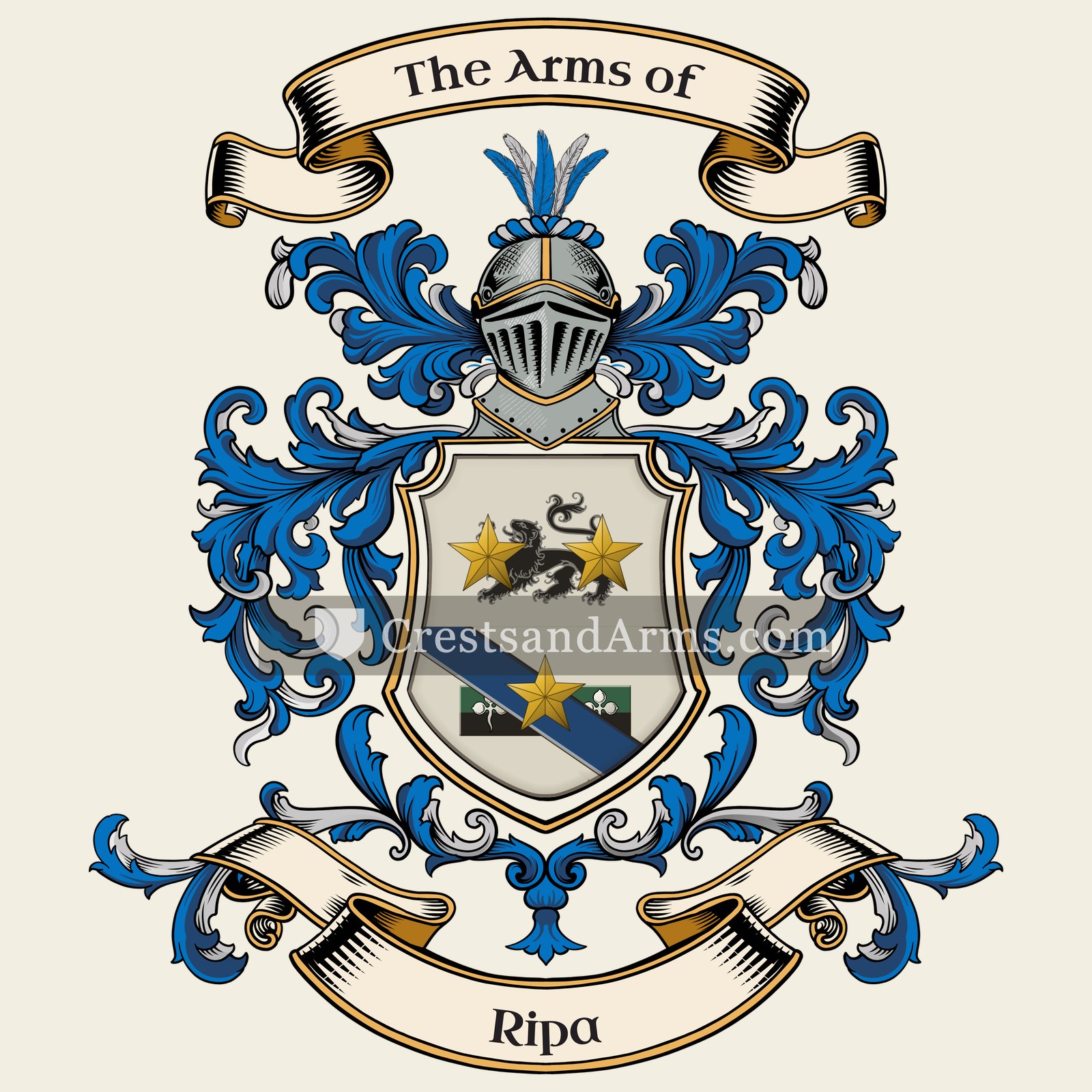 The Ripa coat of arms, drawn from the recorded blazon