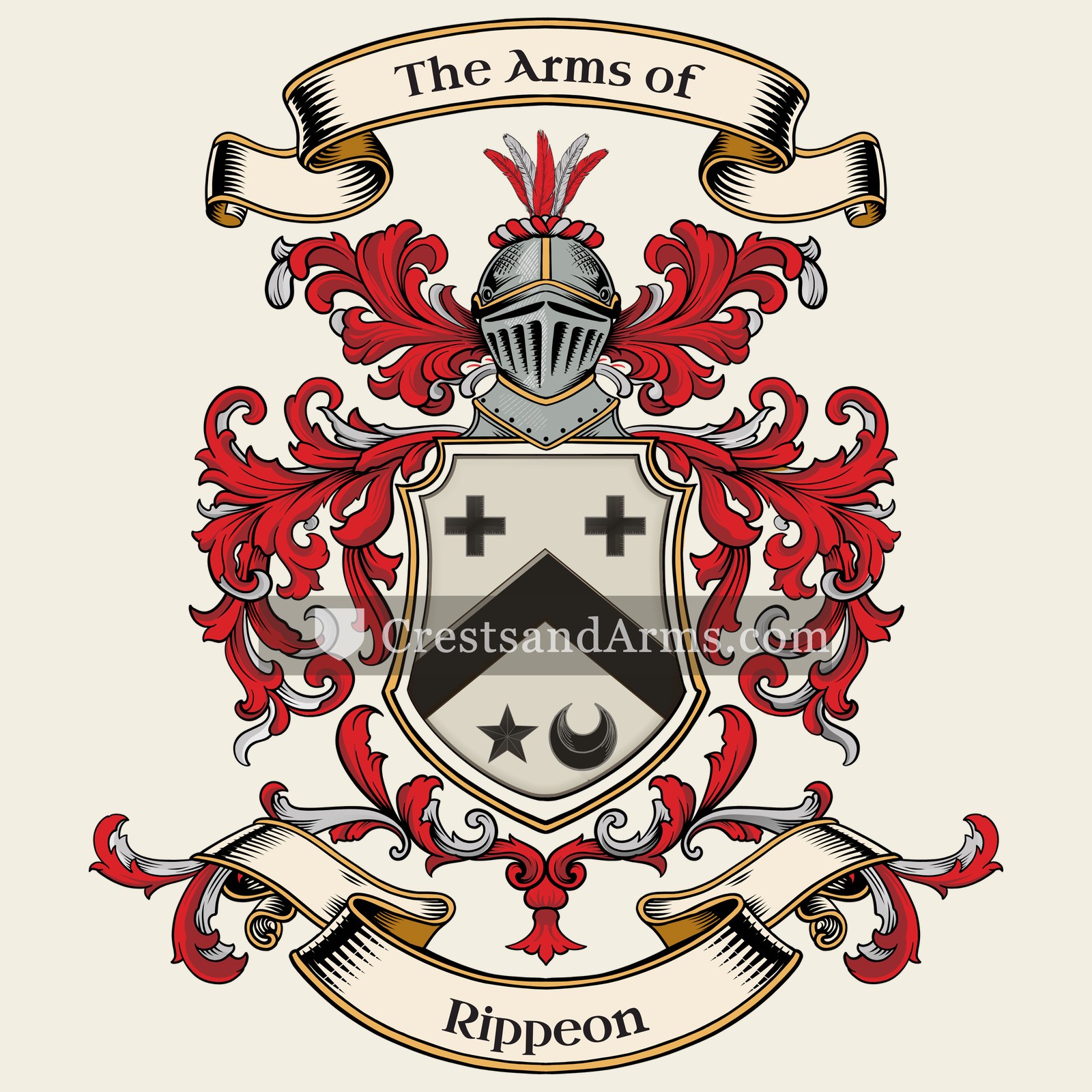 The Rippeon coat of arms, drawn from the recorded blazon