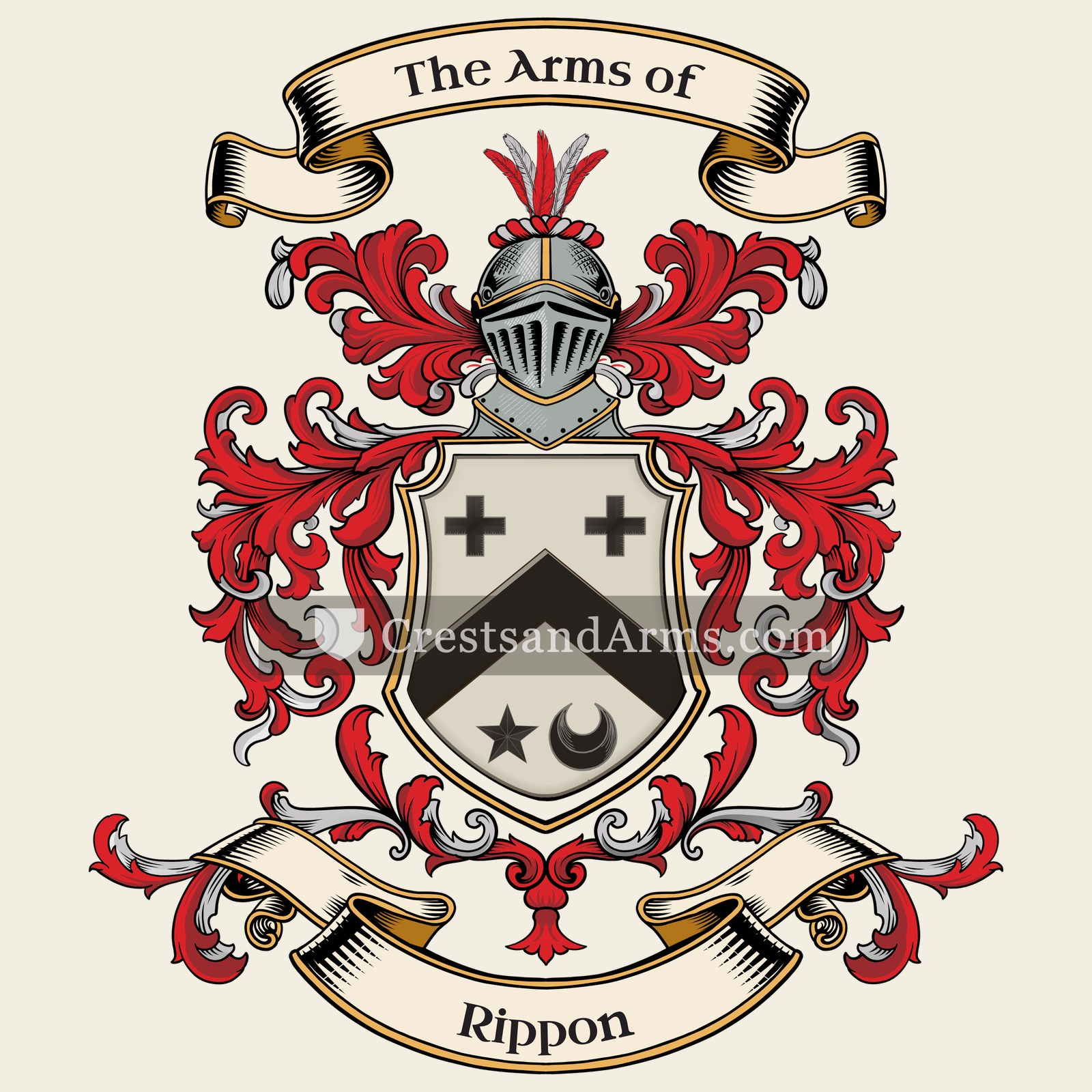 The Rippon coat of arms, drawn from the recorded blazon