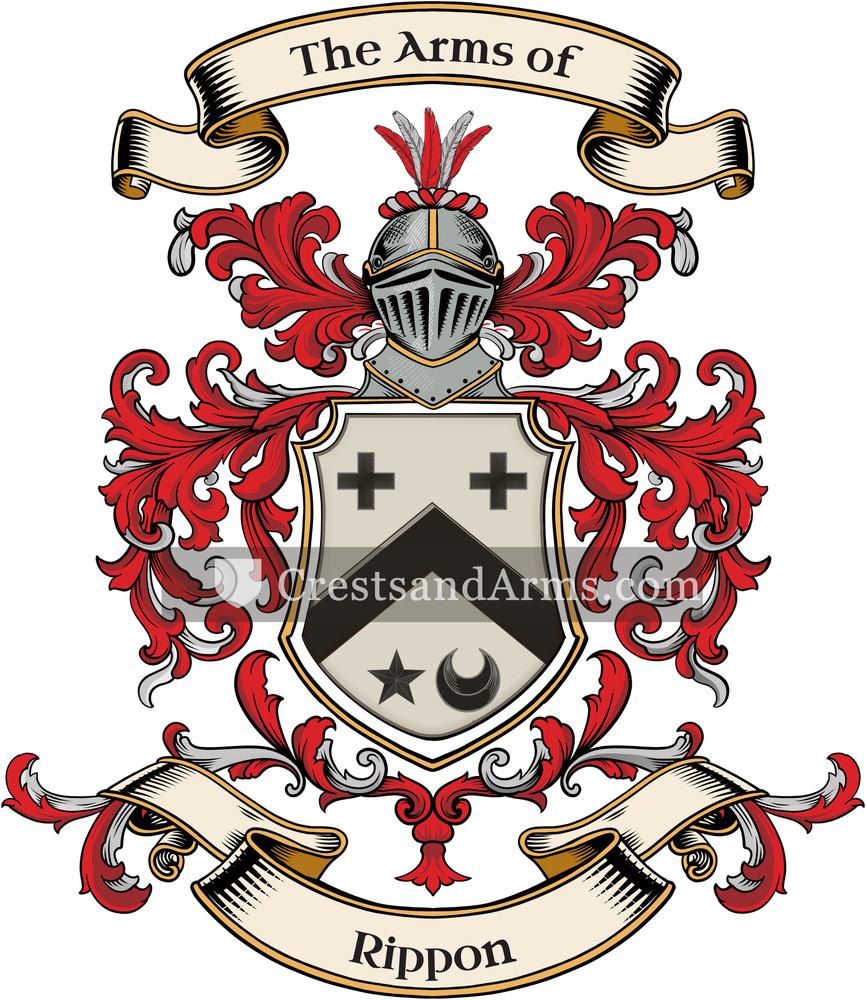 The Rippon coat of arms, drawn from the recorded blazon