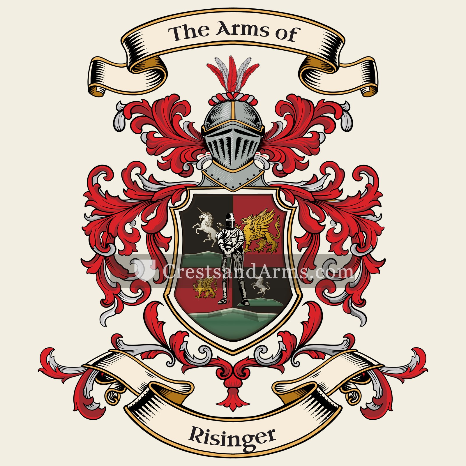 The Risinger coat of arms, drawn from the recorded blazon