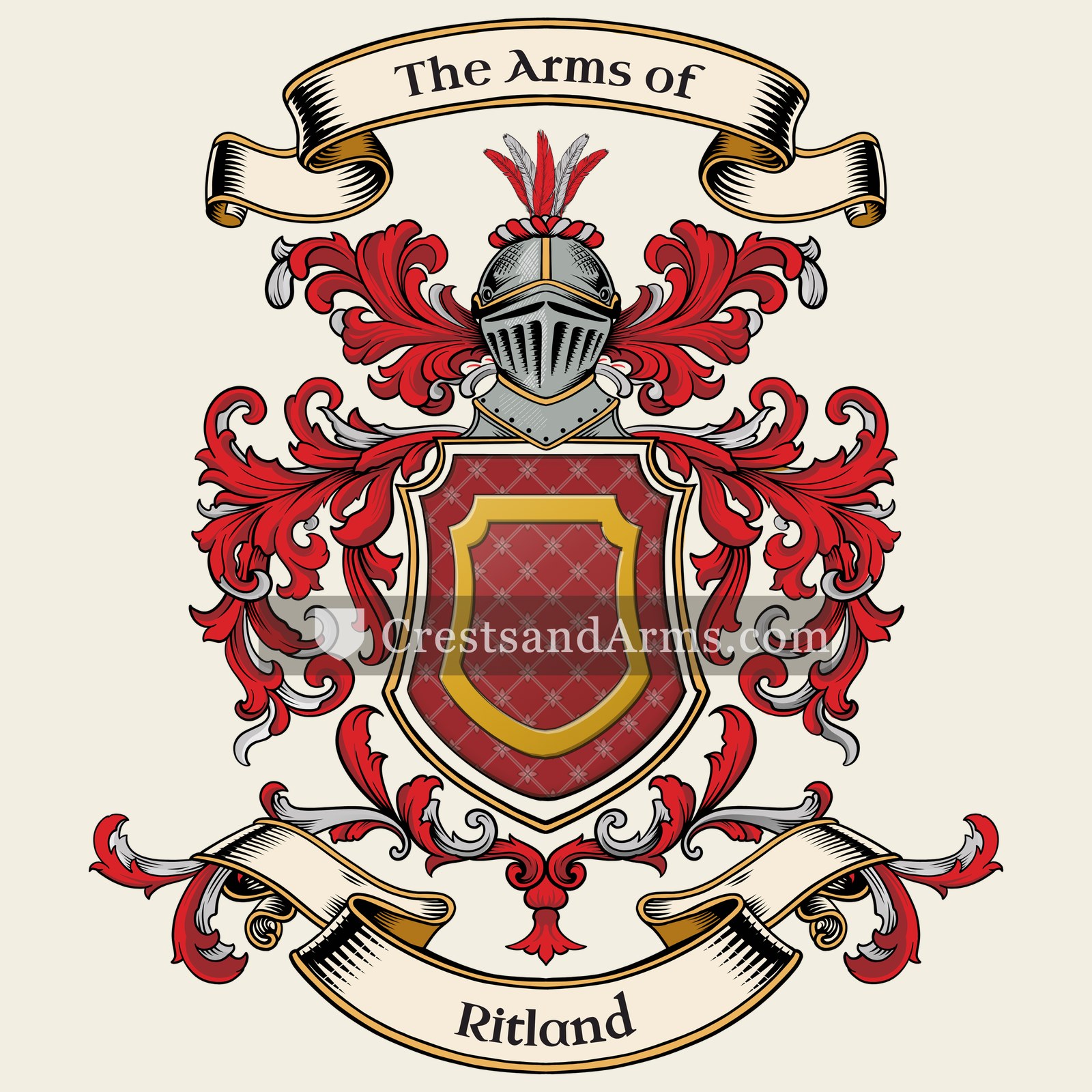 The Ritland coat of arms, drawn from the recorded blazon