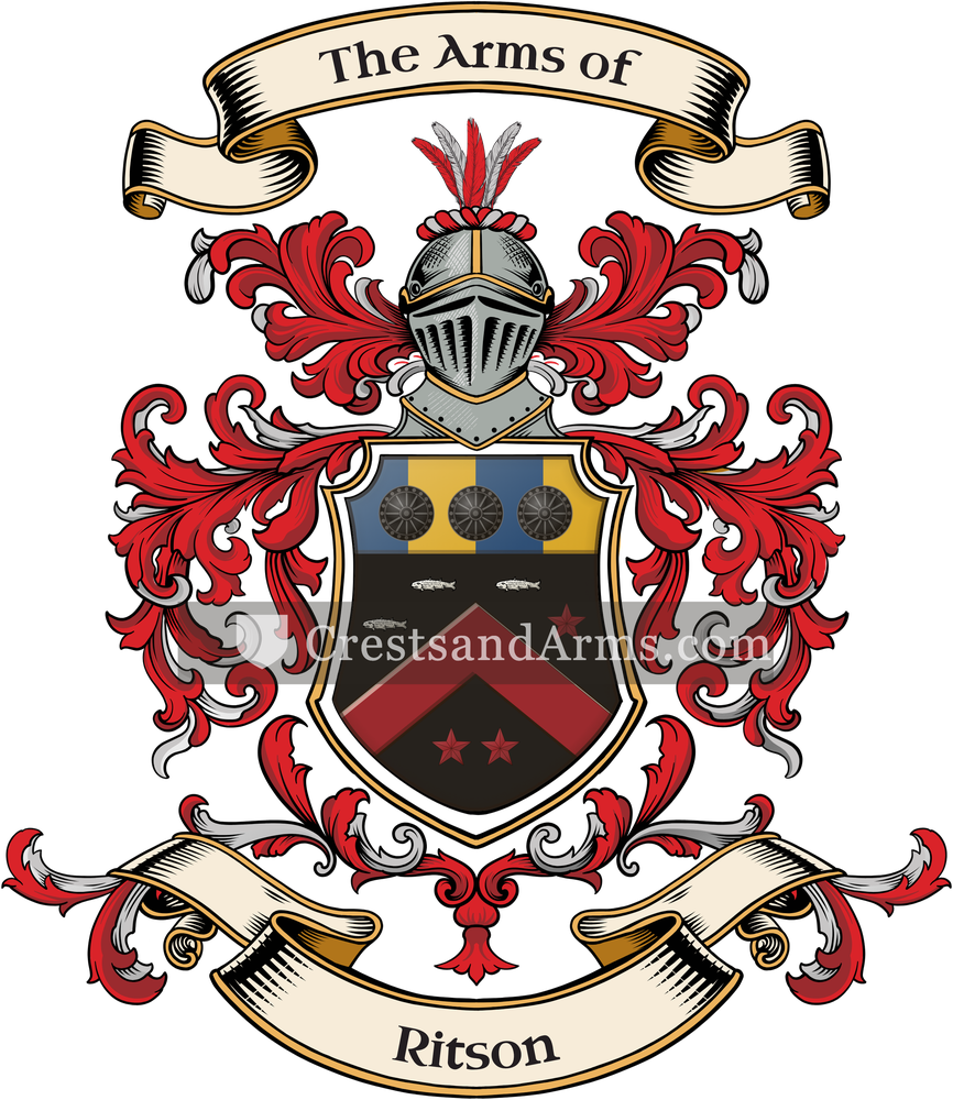 The Ritson coat of arms, drawn from the recorded blazon