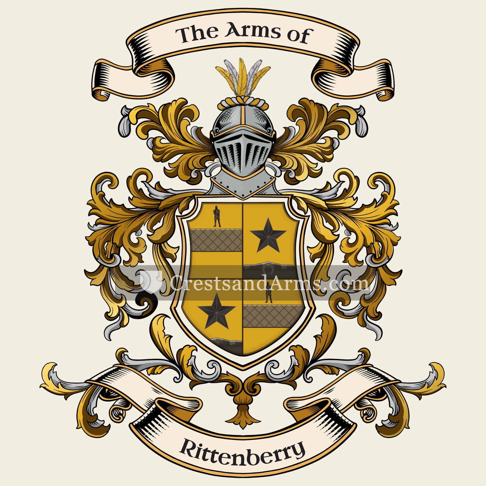 The Rittenberry coat of arms, drawn from the recorded blazon