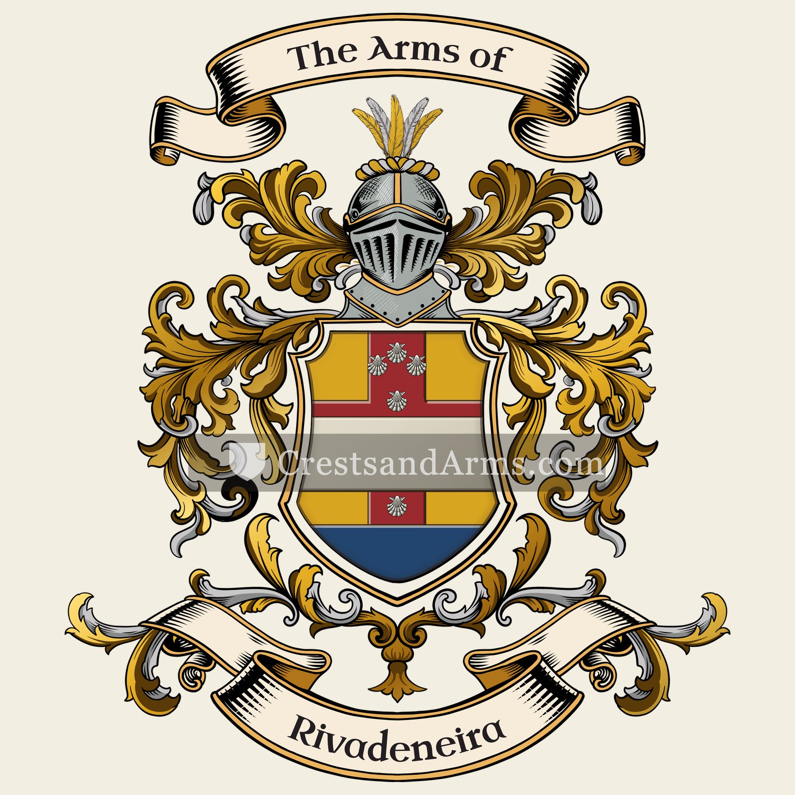 The Rivadeneira coat of arms, drawn from the recorded blazon