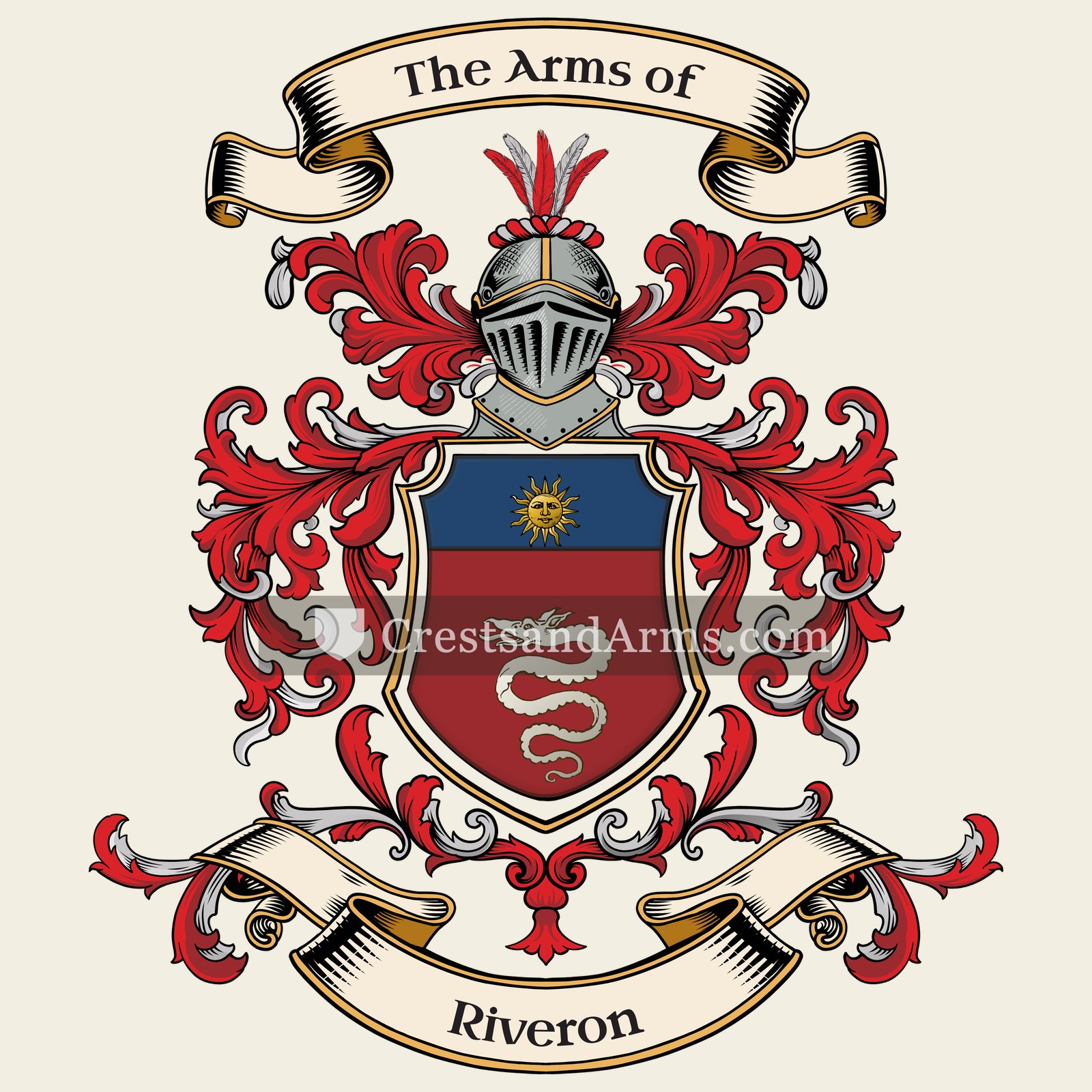 The Riveron coat of arms, drawn from the recorded blazon