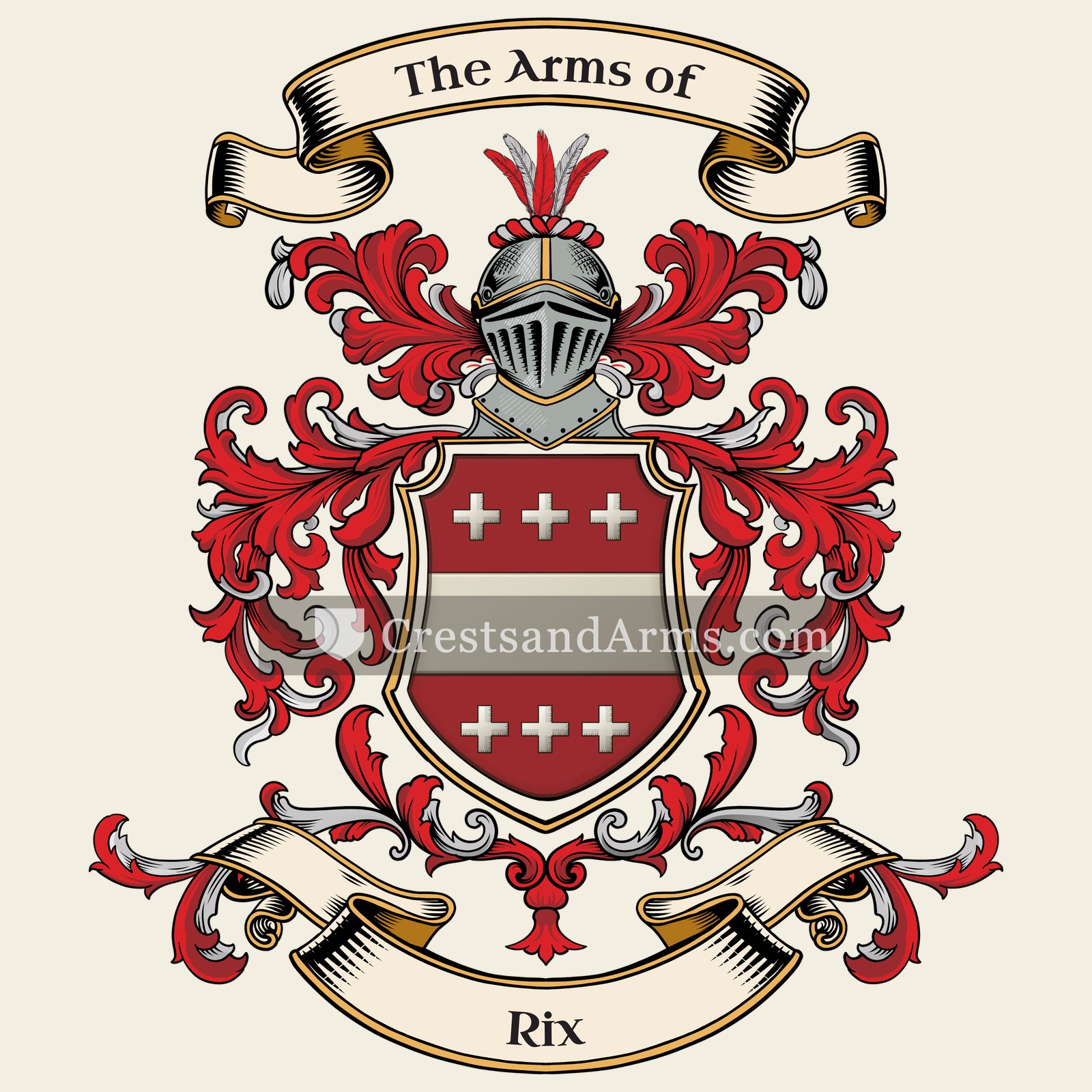The Rix coat of arms, drawn from the recorded blazon