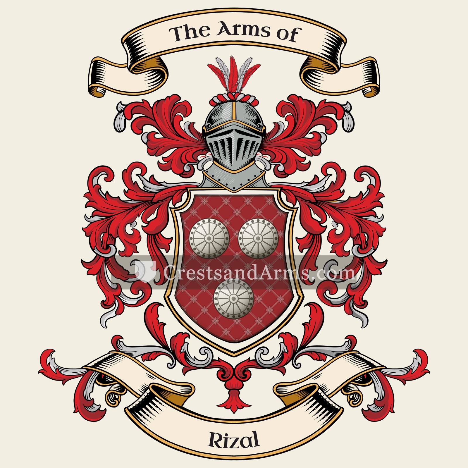 The Rizal coat of arms, drawn from the recorded blazon