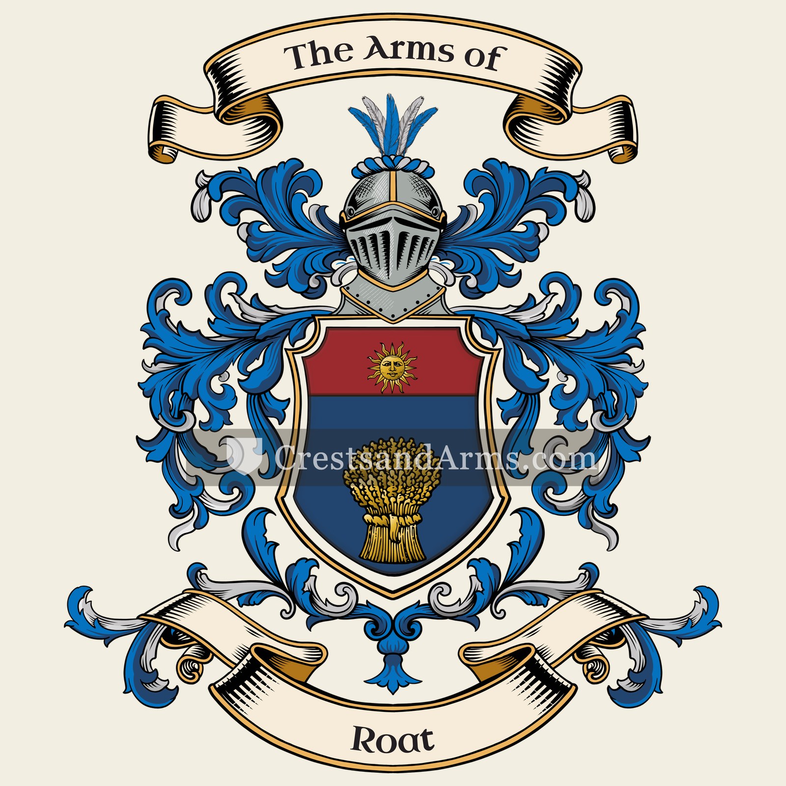 The Roat coat of arms, drawn from the recorded blazon