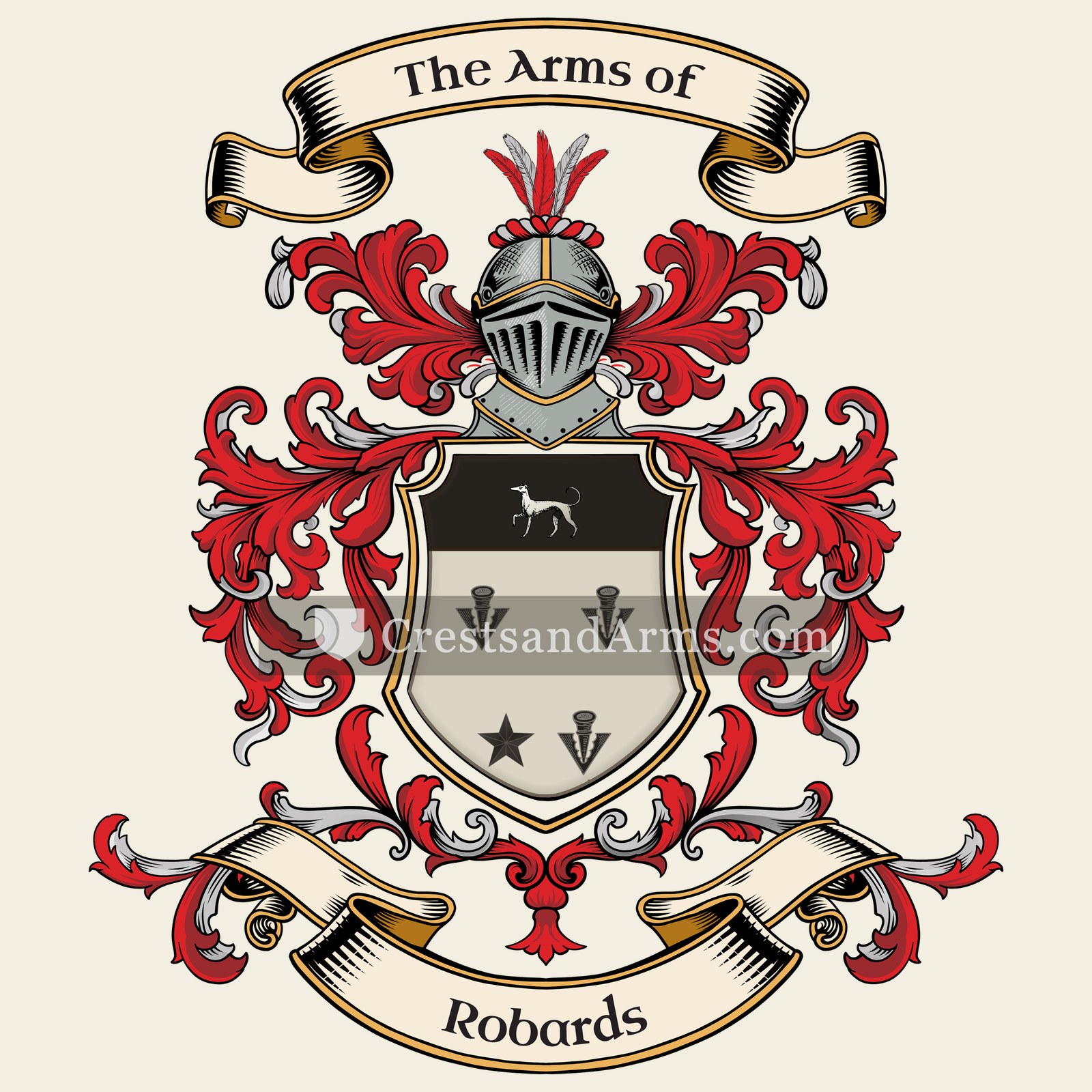 The Robards coat of arms, drawn from the recorded blazon